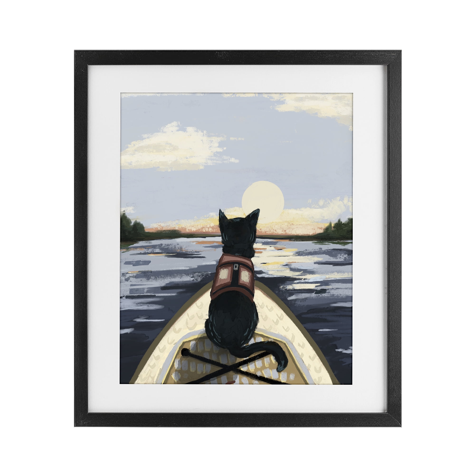Stupell Industries Peaceful Cat Viewing Lake Black Framed Print Under Glass, design by Denise Bartkus