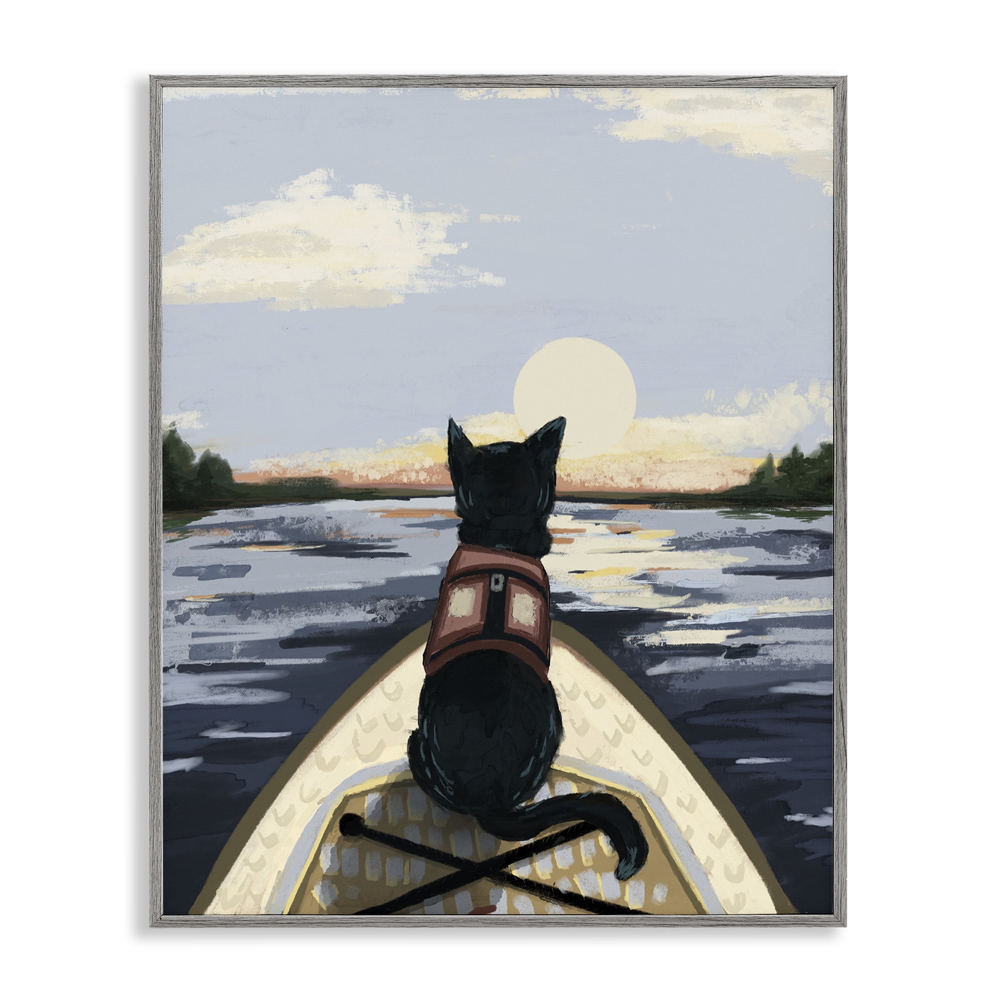 Stupell Industries Peaceful Cat Viewing Lake Gray Framed Giclee Art, design by Denise Bartkus