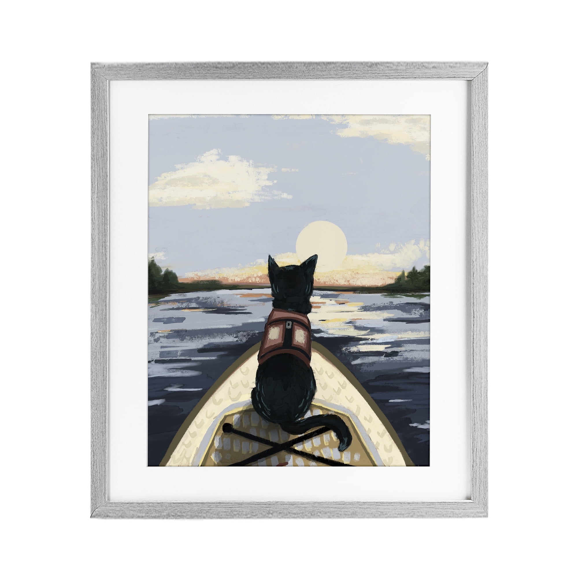 Stupell Industries Peaceful Cat Viewing Lake Gray Framed Print Under Glass, design by Denise Bartkus