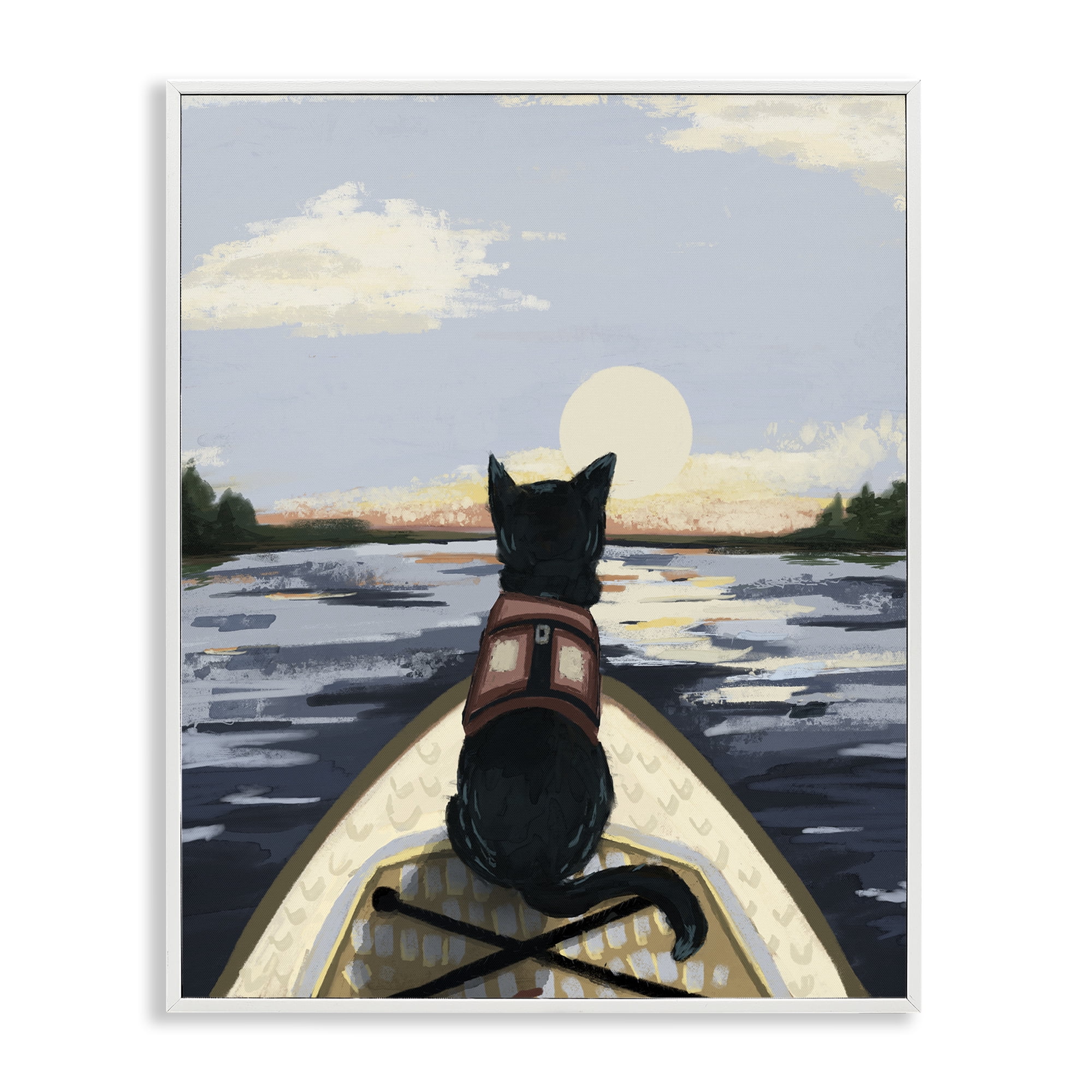 Stupell Industries Peaceful Cat Viewing Lake White Framed Giclee Art, design by Denise Bartkus