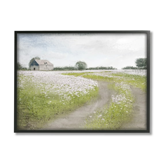 Stupell Industries Peaceful Country Road Rural Flower Buds Blooming Painting Black Framed Art Print Wall Art, Design by Kim Allen