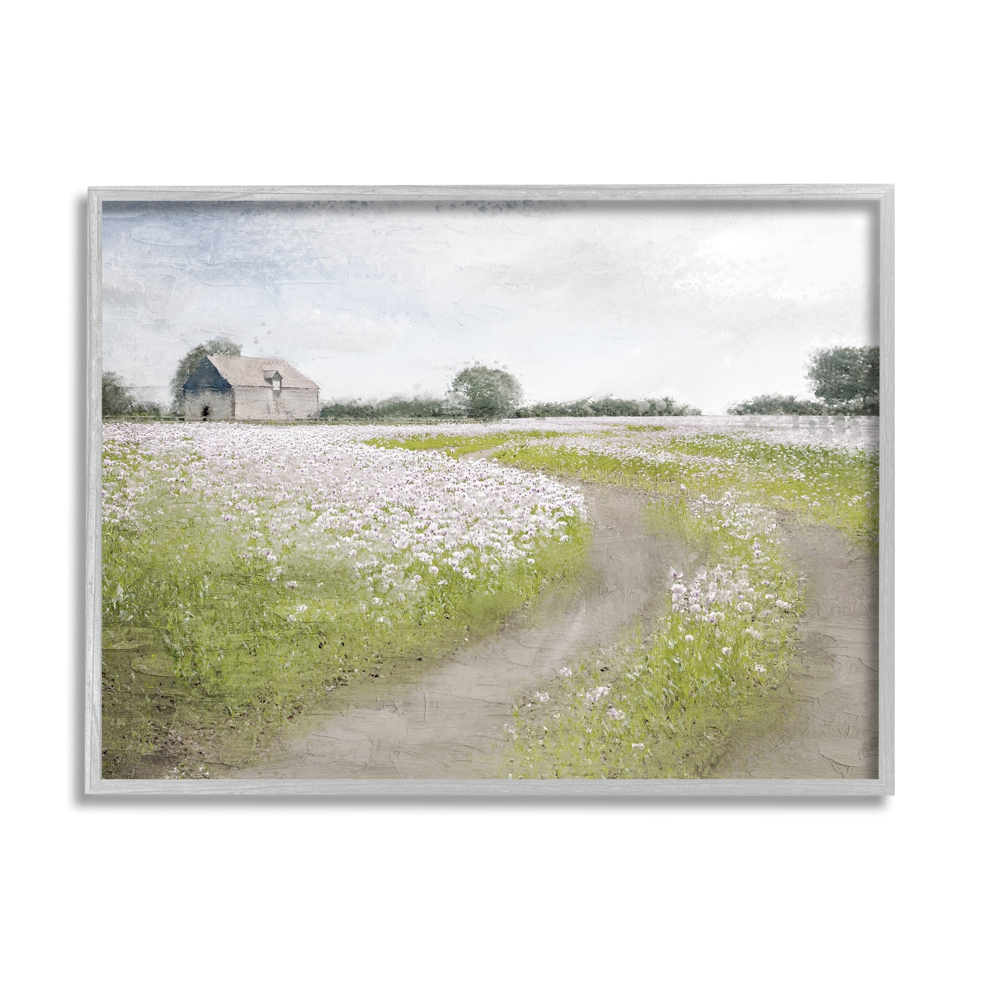 Stupell Industries Peaceful Country Road Rural Flower Buds Blooming Painting Gray Framed Art Print Wall Art, Design by Kim Allen