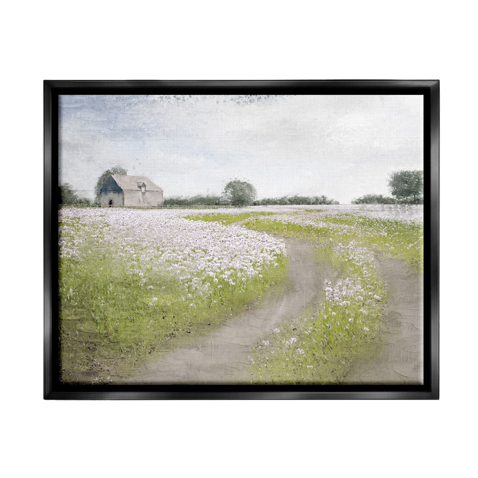 Stupell Industries Peaceful Country Road Rural Flower Buds Blooming Painting Jet Black Floating Framed Canvas Print Wall Art, Design by Kim Allen