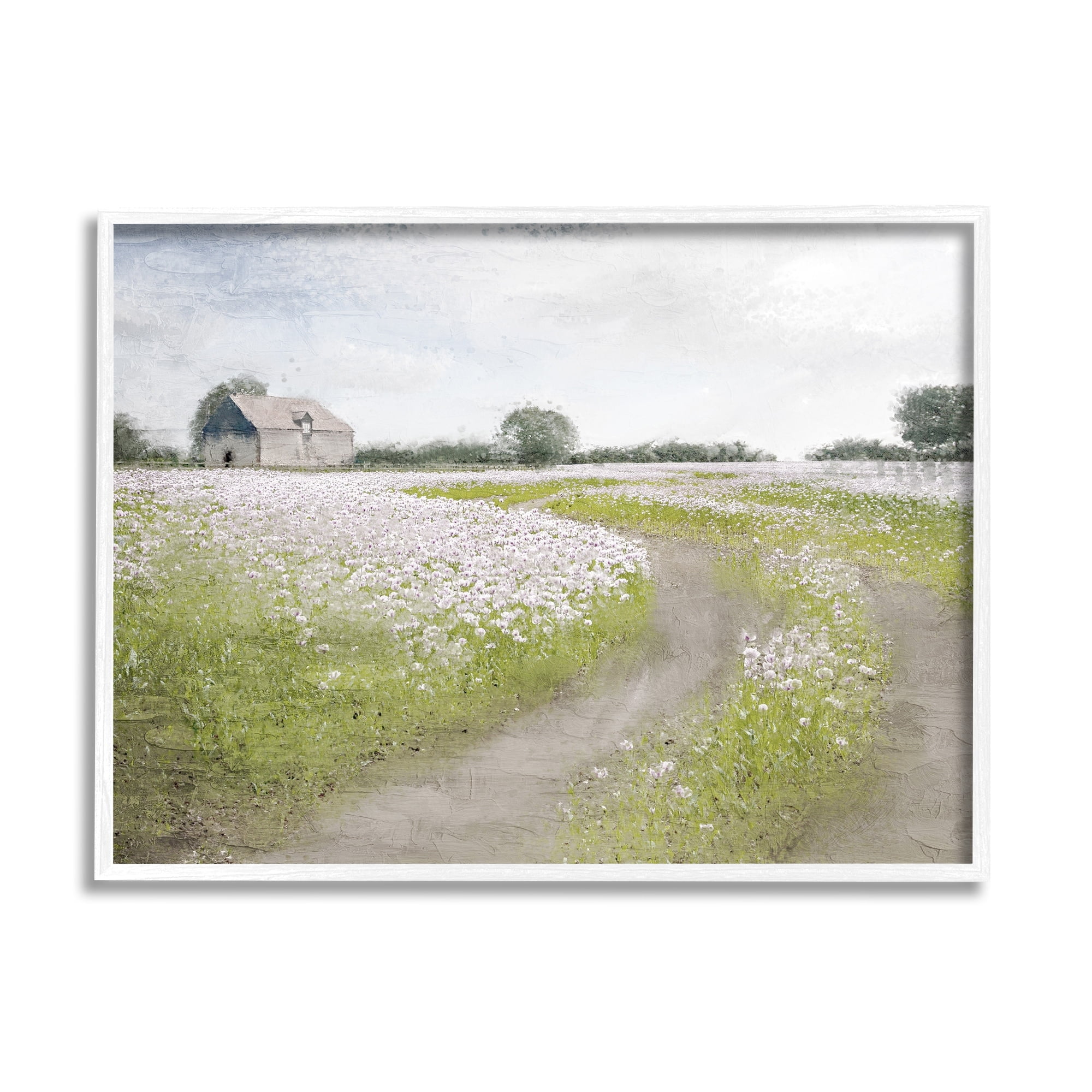 Stupell Industries Peaceful Country Road Rural Flower Buds Blooming Painting White Framed Art Print Wall Art, Design by Kim Allen