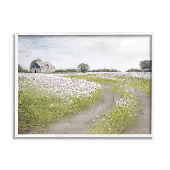 Stupell Industries Peaceful Country Road Rural Flower Buds Blooming Painting White Framed Art Print Wall Art, Design by Kim Allen