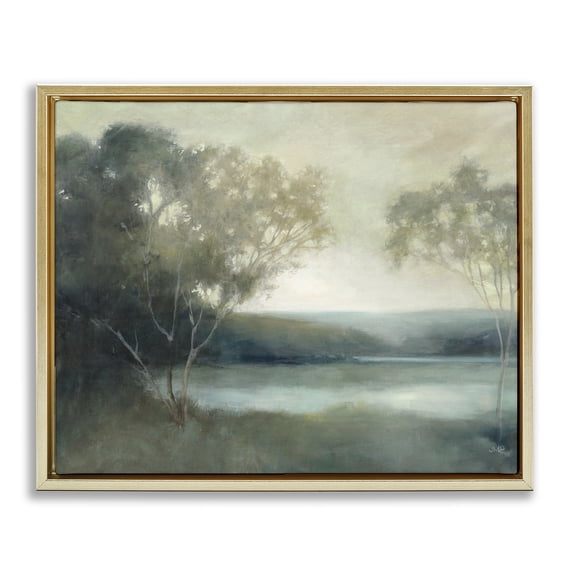 Stupell Industries Peaceful Early Lake Gold Framed Floater Canvas Wall Art design by Julia Purinton, 25 x 31