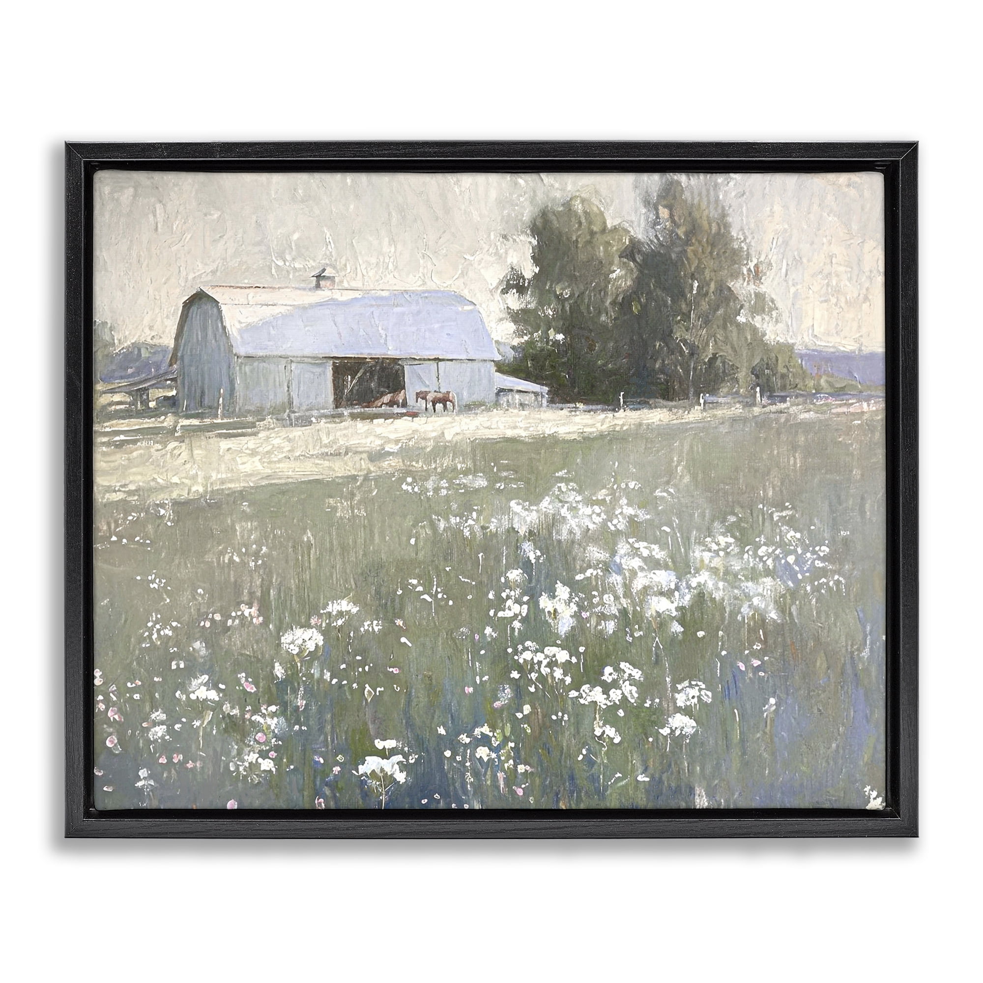 Stupell Industries Peaceful Farm Pasture Landscape Painting Black Floater Framed Canvas Art Print Wall Art, 31 x 25