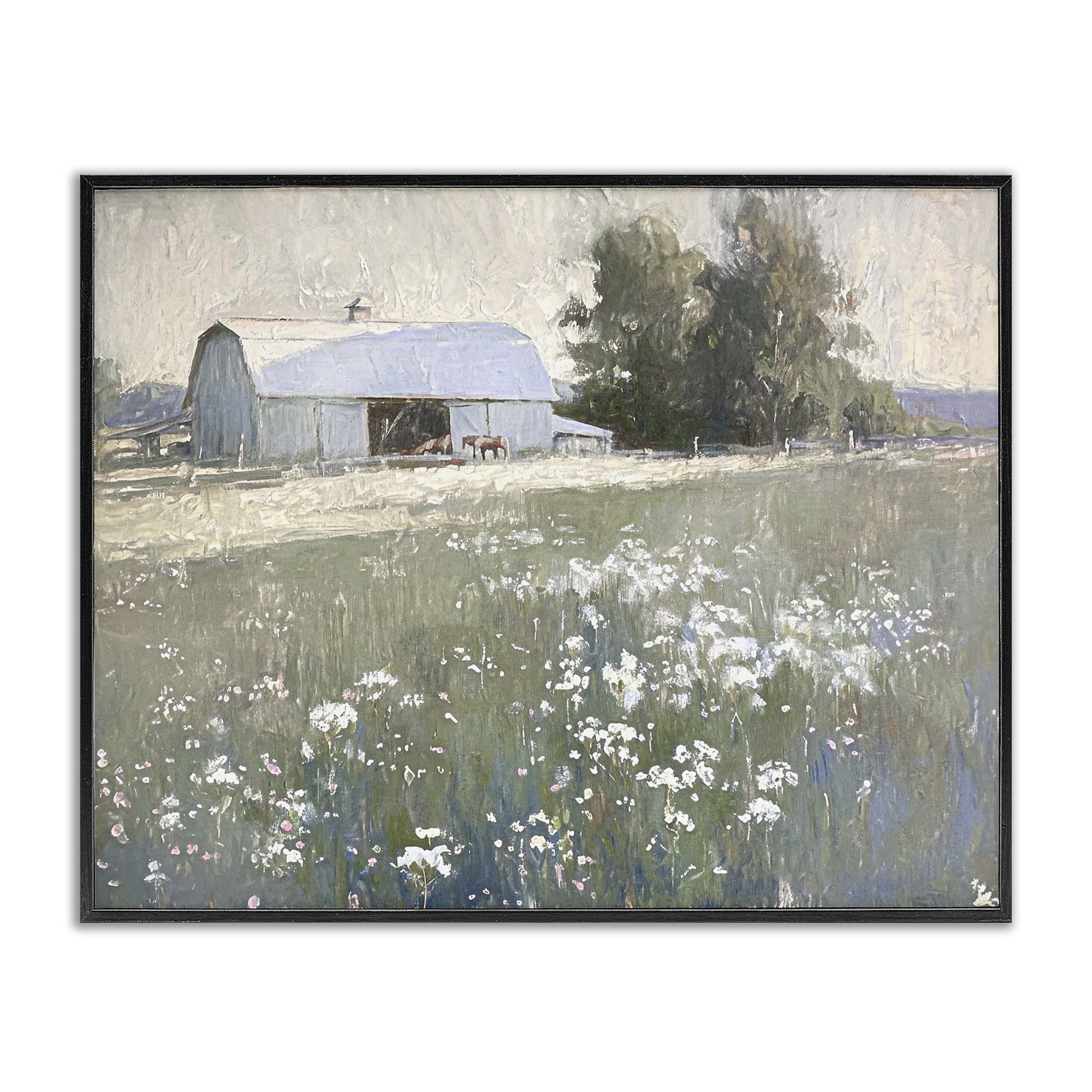 Peaceful Farm Pasture Landscape Black Framed Art Print, 14 x 11