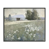 Stupell Industries Peaceful Farm Pasture Landscape Painting Black Framed Art Print Wall Art, 14 x 11