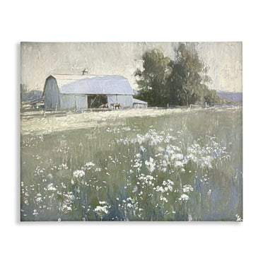 Stupell Industries Peaceful Farm Pasture Landscape Painting Gallery Wrapped Canvas Art Print Wall Art, 20 x 16