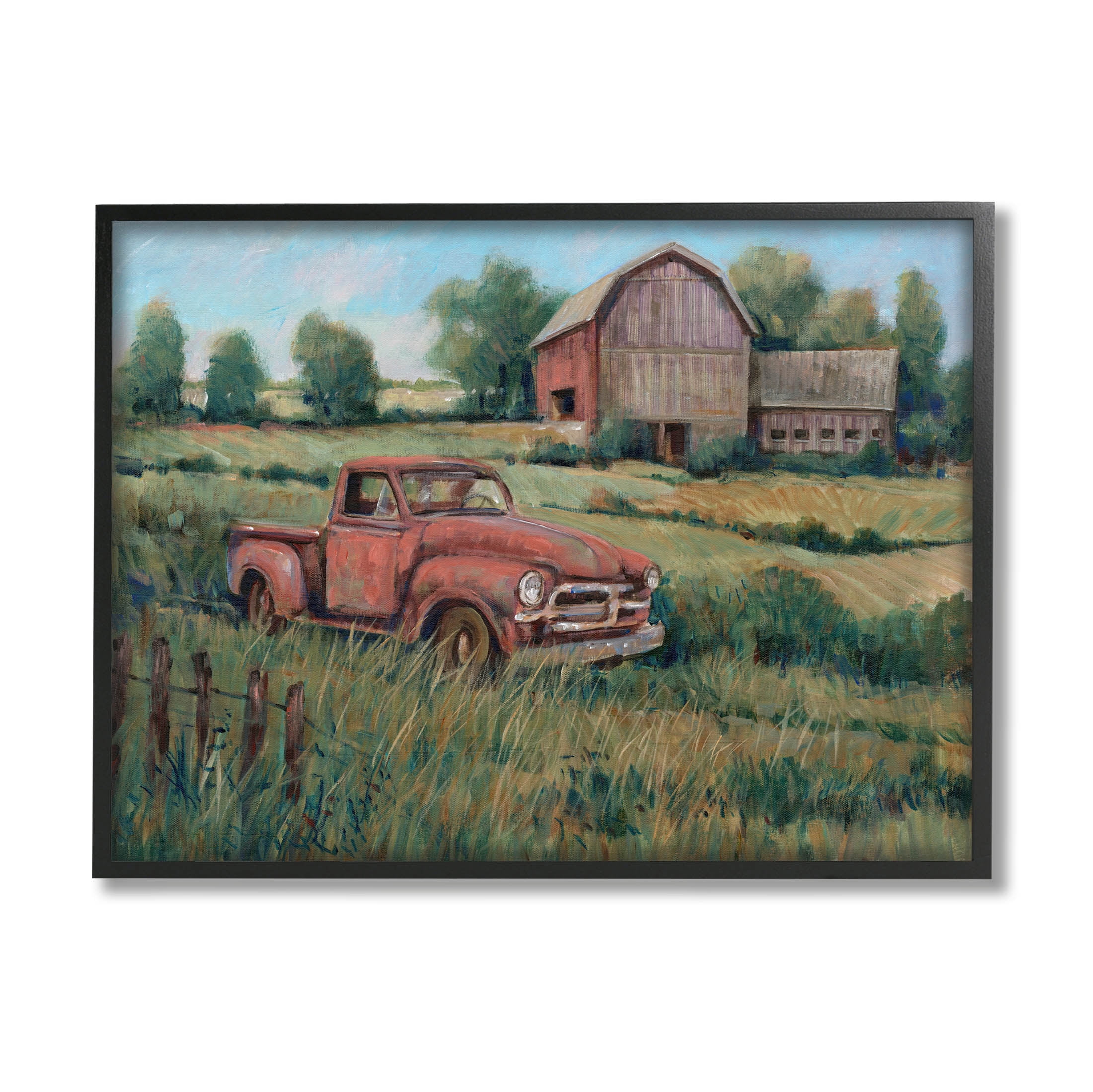 Stupell Industries Peaceful Farmland Truck Barn Scene Painting Black Framed Art Print Wall Art, Design by Tim OToole