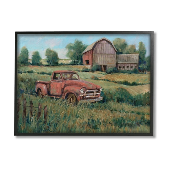Stupell Industries Peaceful Farmland Truck Barn Scene Painting Black Framed Art Print Wall Art, Design by Tim OToole