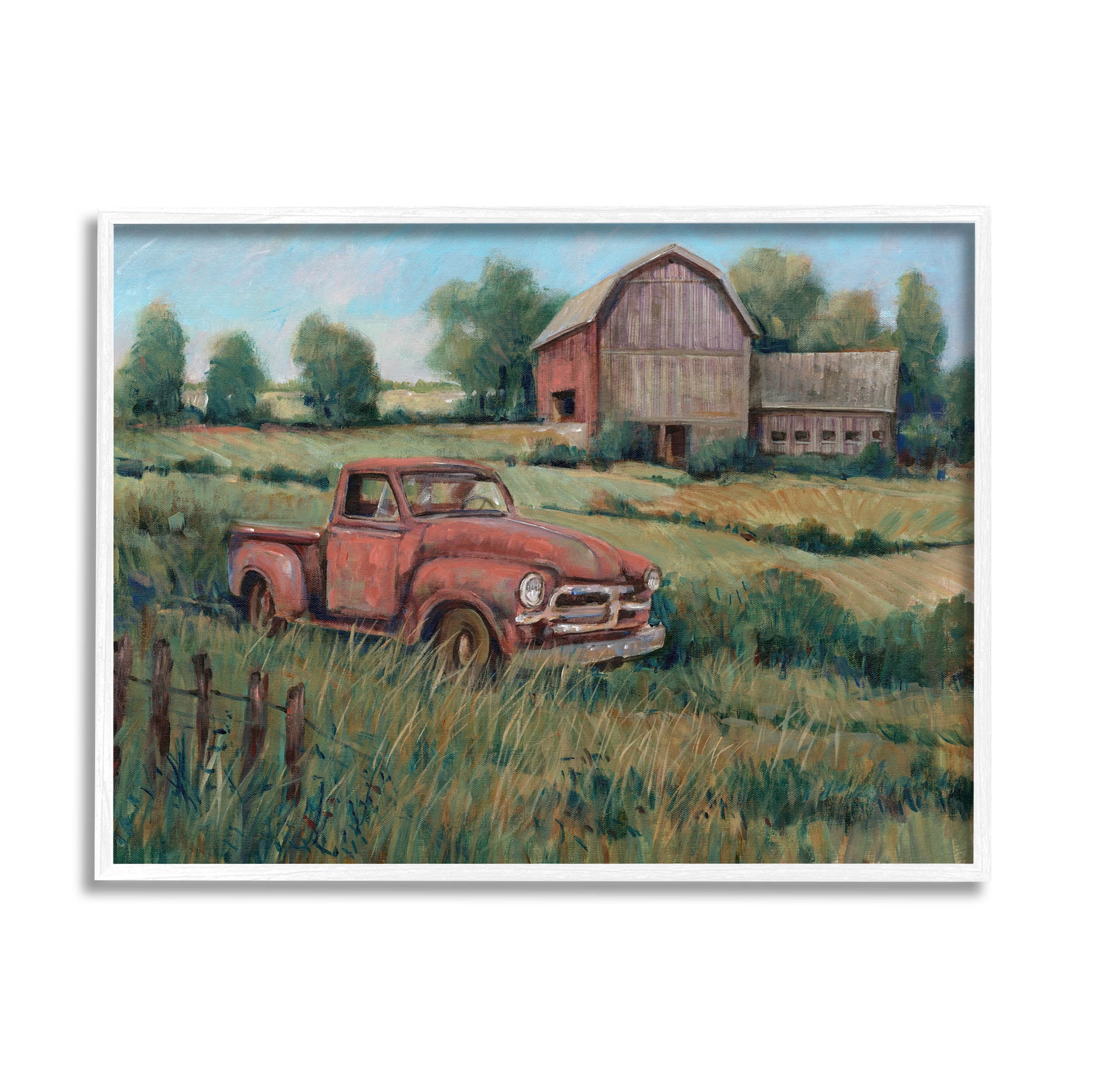 Stupell Industries Peaceful Farmland Truck Barn Scene Painting White Framed Art Print Wall Art, Design by Tim OToole