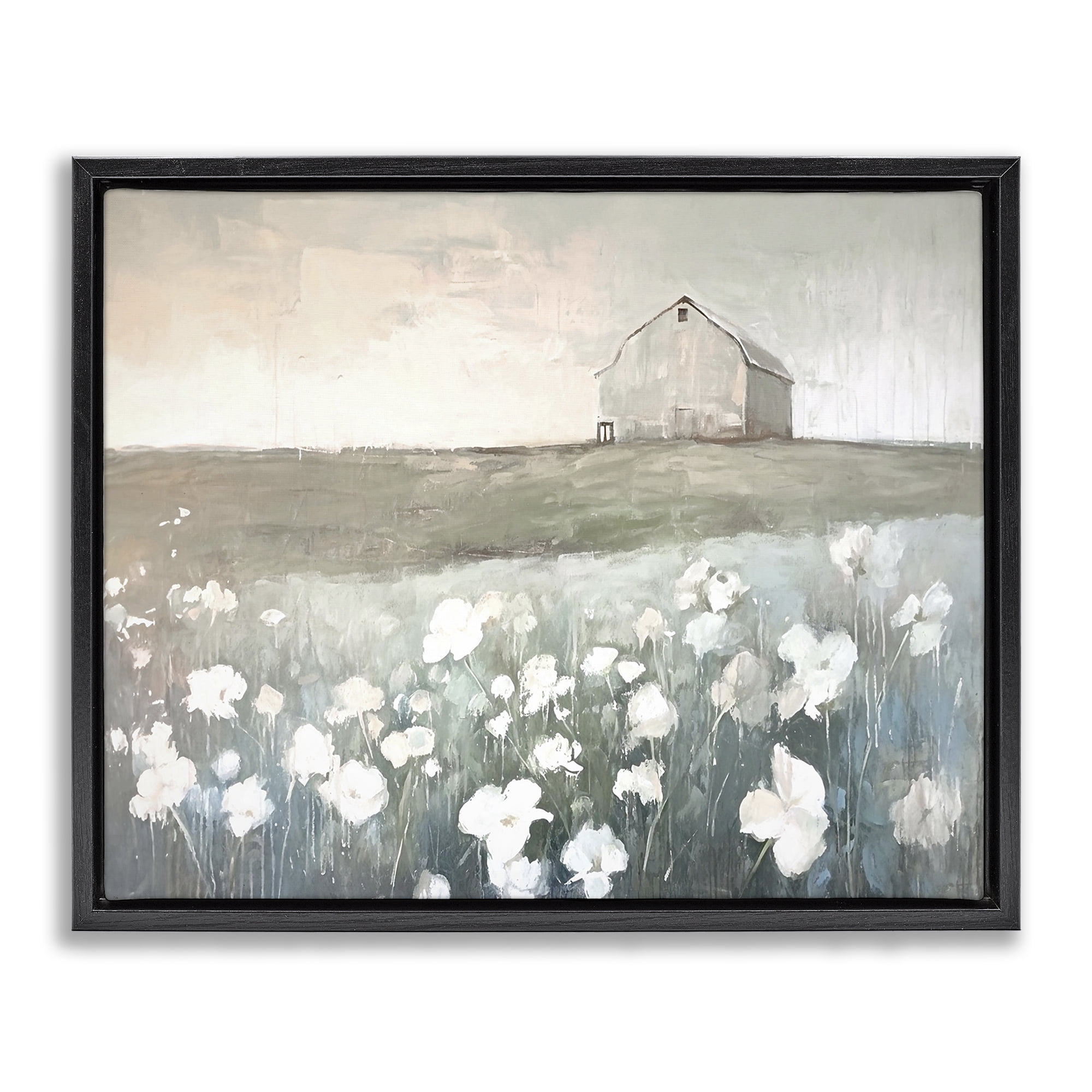 Stupell Industries Peaceful Floral Pasture Landscape Painting Black Floater Framed Canvas Art Print Wall Art, 21 x 17