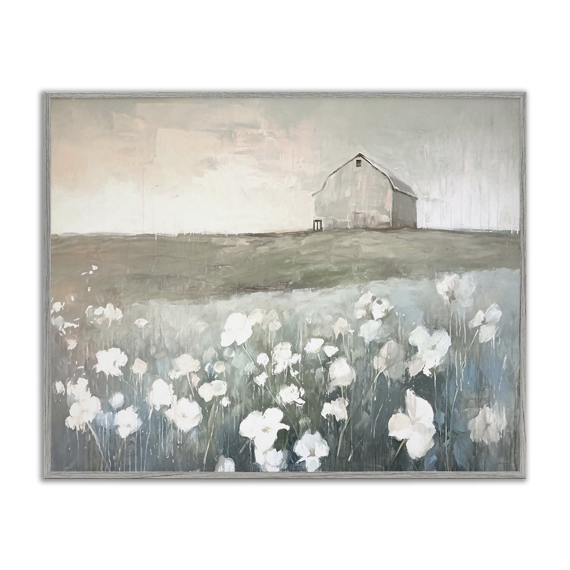 Stupell Industries Peaceful Floral Pasture Landscape Painting Gray Framed Art Print Wall Art, 14 x 11