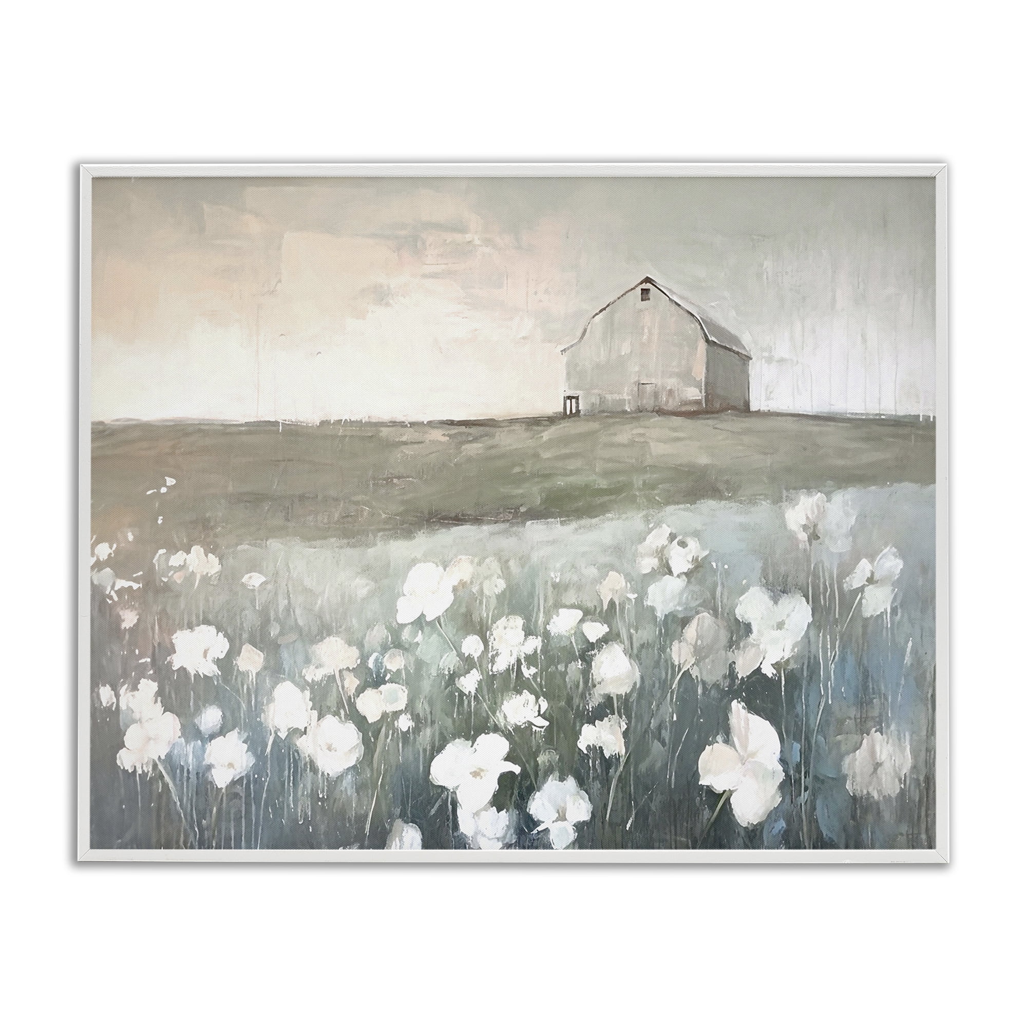 Stupell Industries Peaceful Floral Pasture Landscape Painting White Framed Art Print Wall Art, 14 x 11