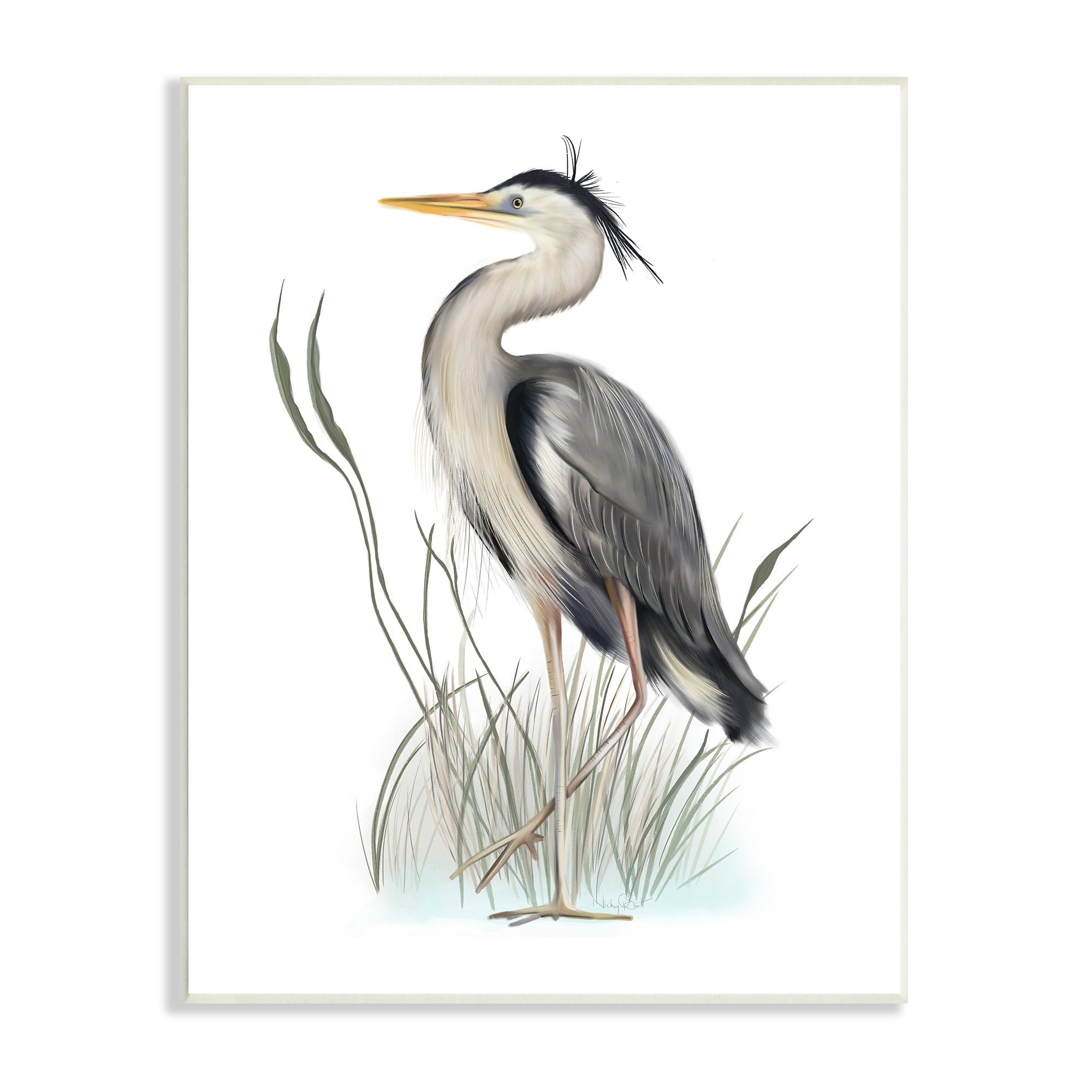 Stupell Industries Peaceful Heron Bird Standing Amidst Wild Grass Graphic Art Unframed Art Print Wall Art, Design by Studio Q