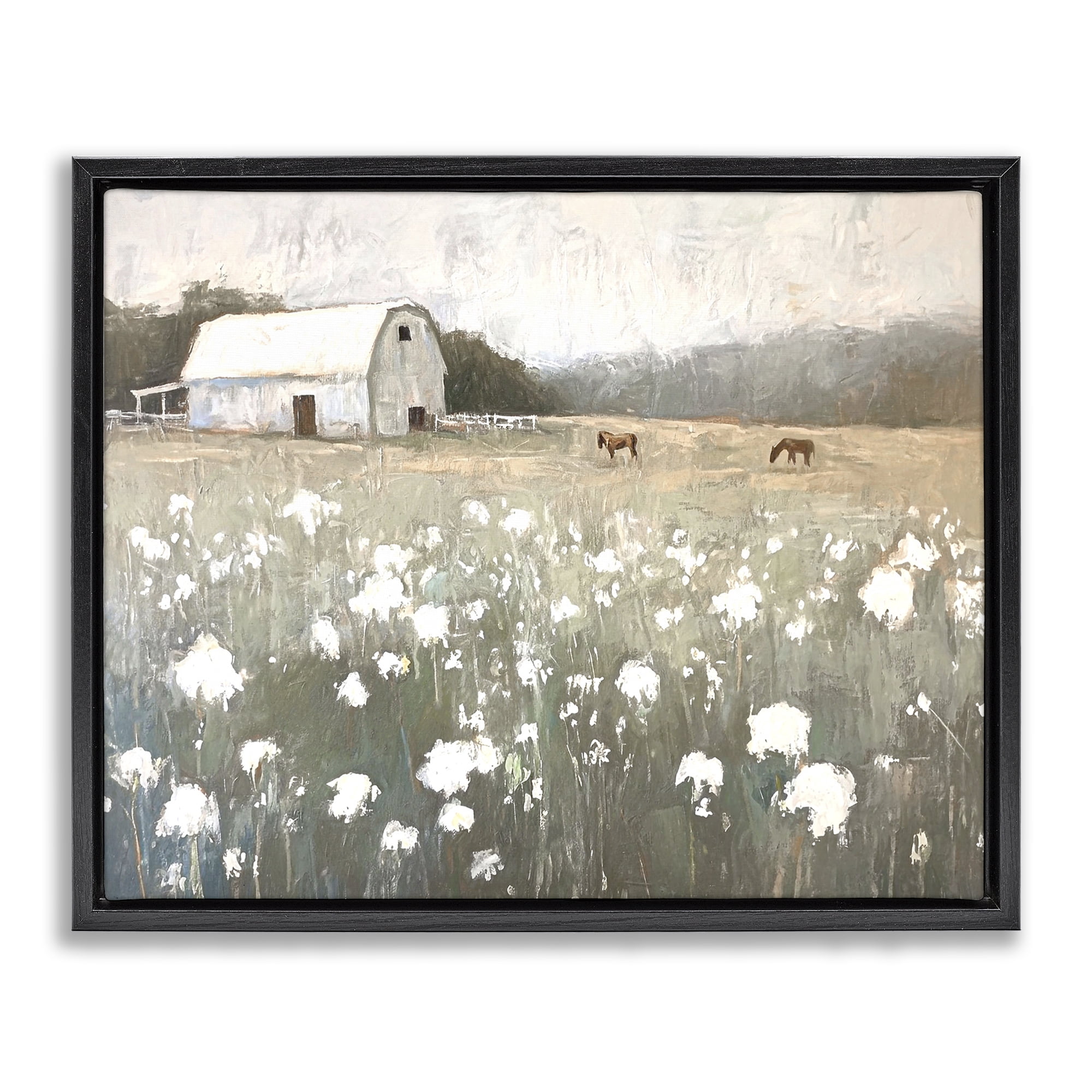 Stupell Industries Peaceful Horse Pasture Landscape Painting Black Floater Framed Canvas Art Print Wall Art, 31 x 25