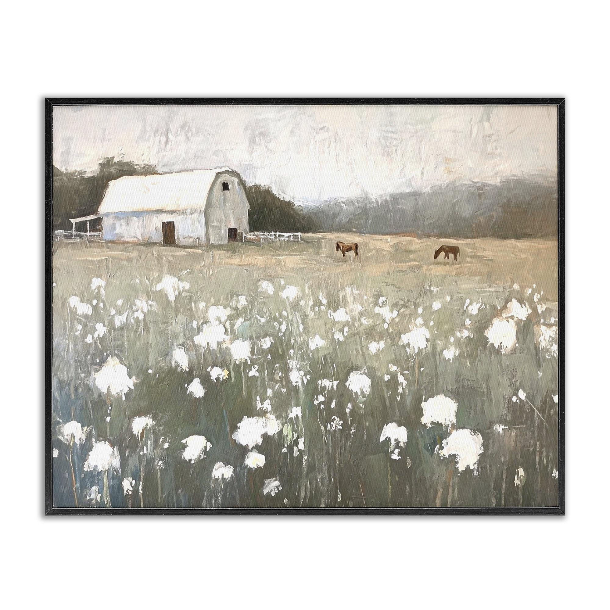 Stupell Industries Peaceful Horse Pasture Landscape Painting Black Framed Art Print Wall Art, 14 x 11