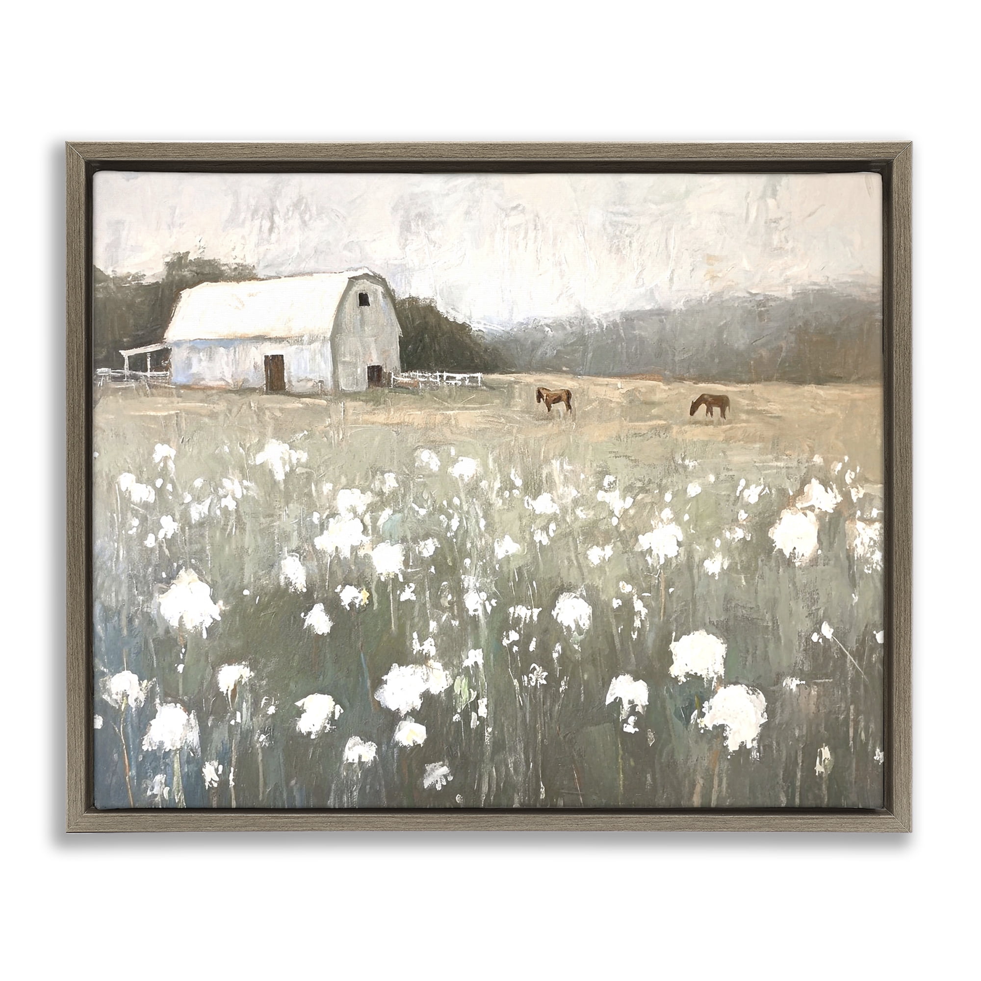 Stupell Industries Peaceful Horse Pasture Landscape Painting Brown Floater Framed Canvas Art Print Wall Art, 21 x 17