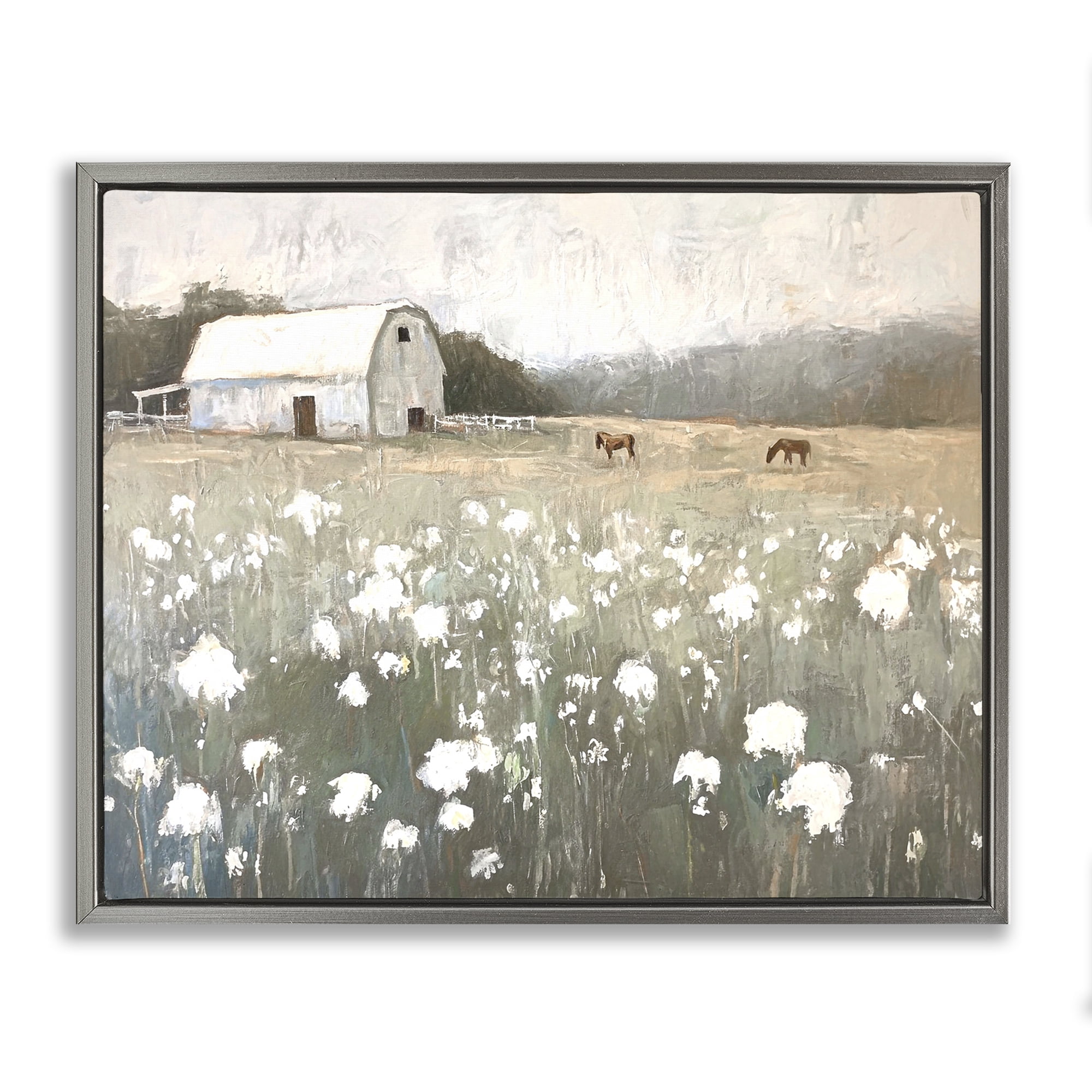 Stupell Industries Peaceful Horse Pasture Landscape Painting Gray Floater Framed Canvas Art Print Wall Art, 31 x 25