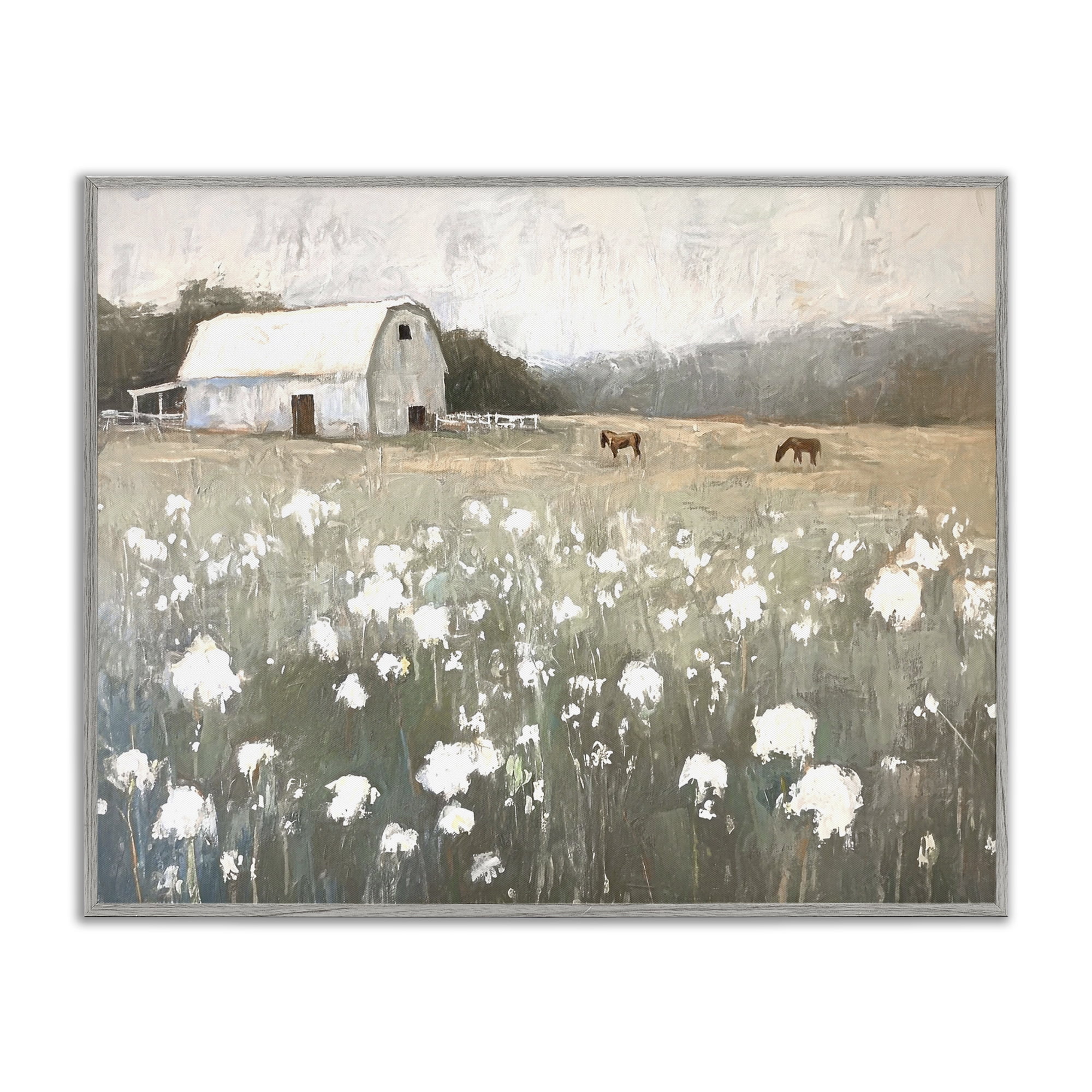 Stupell Industries Peaceful Horse Pasture Landscape Painting Gray Framed Art Print Wall Art, 30 x 24