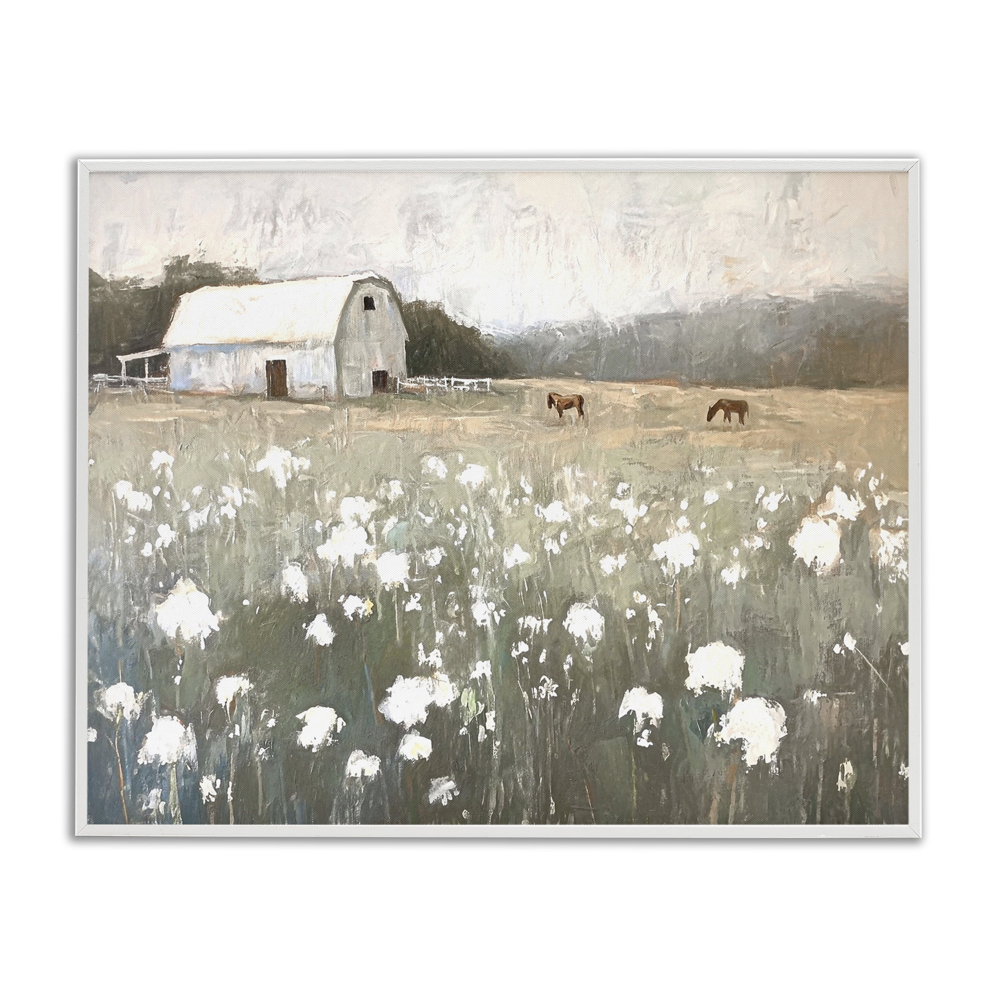 Stupell Industries Peaceful Horse Pasture Landscape Painting White Framed Art Print Wall Art, 14 x 11