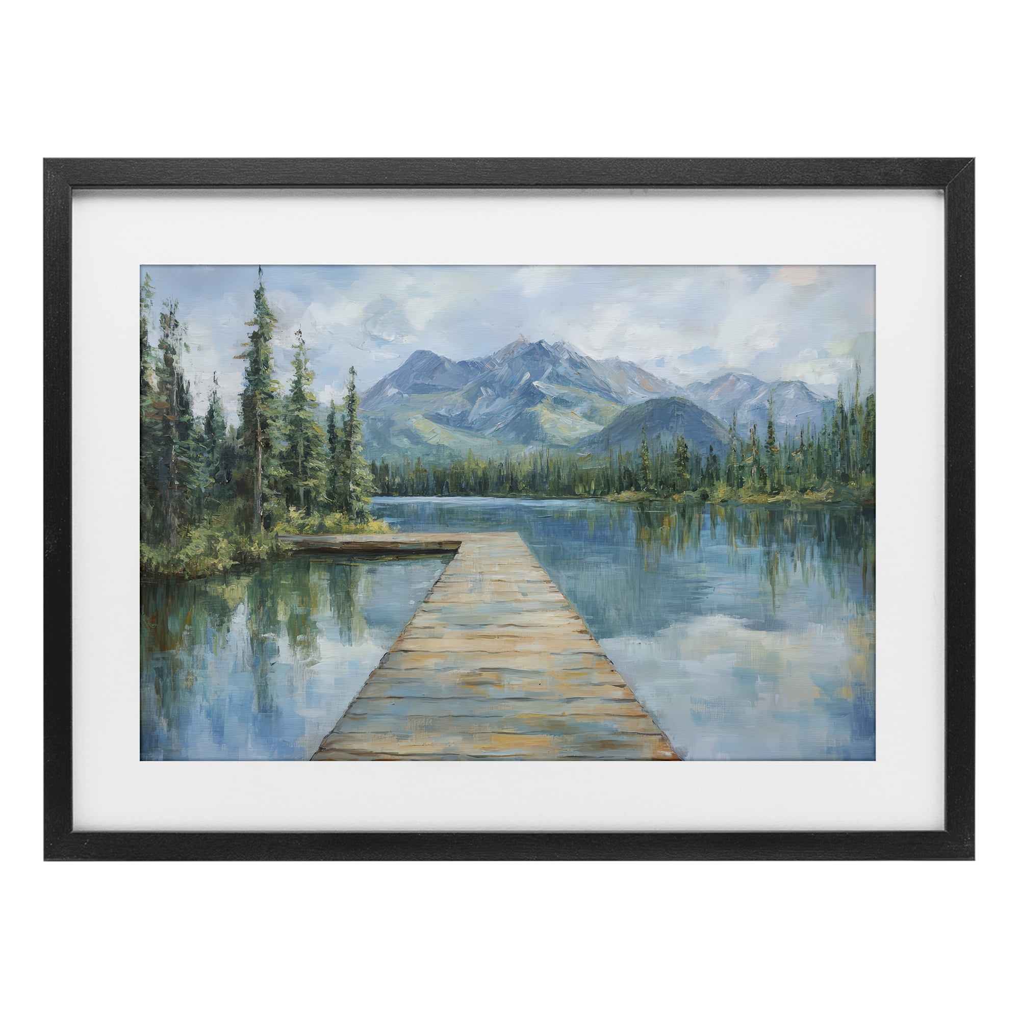 Stupell Industries Peaceful Lake Dock in the Mountains Black Framed Print Under Glass, design by Petal Prints Design