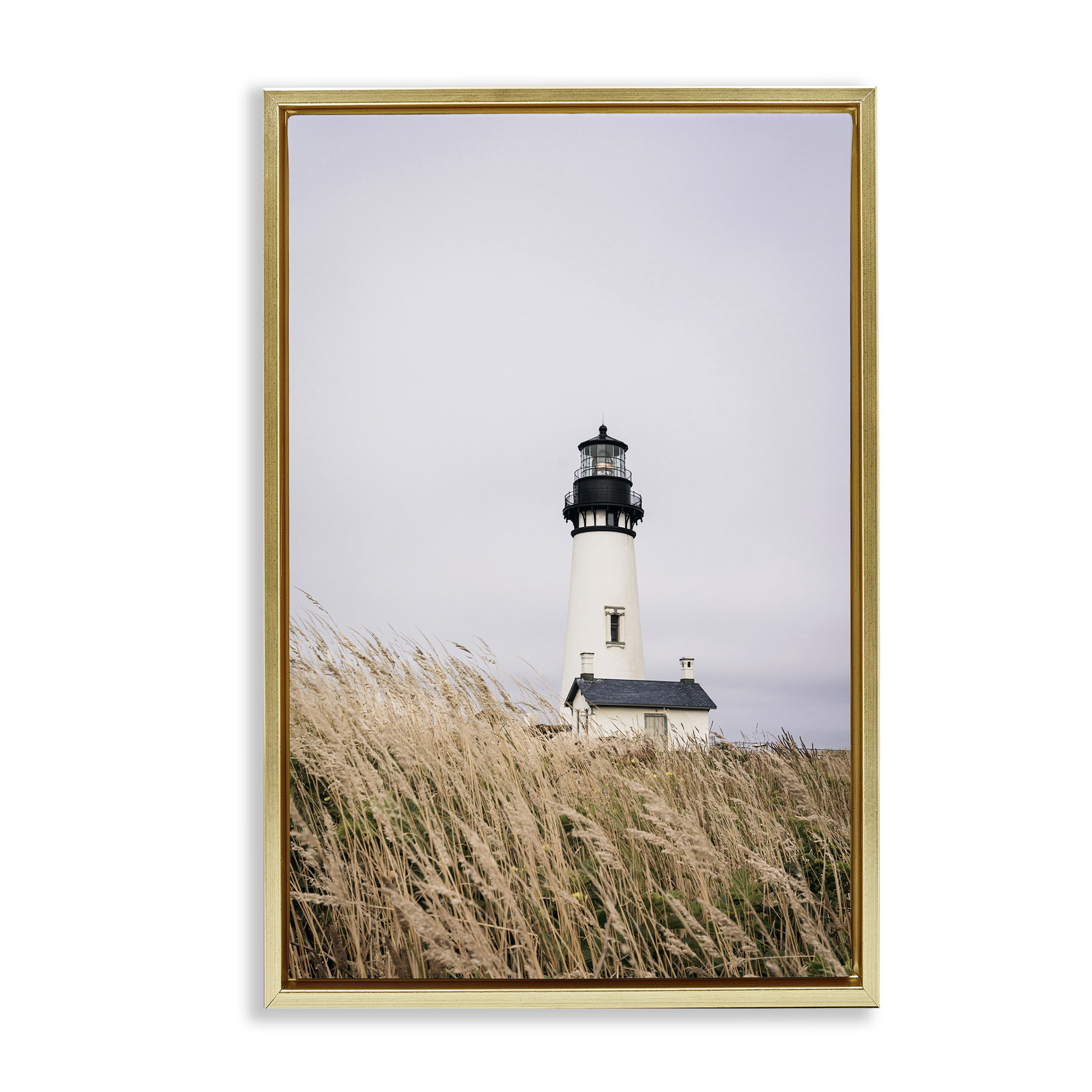 Stupell Industries Peaceful Lighthouse Scenery Landscape & Nature Photography Gold Floater Framed Canvas Art Print Wall Art, 21 x 31