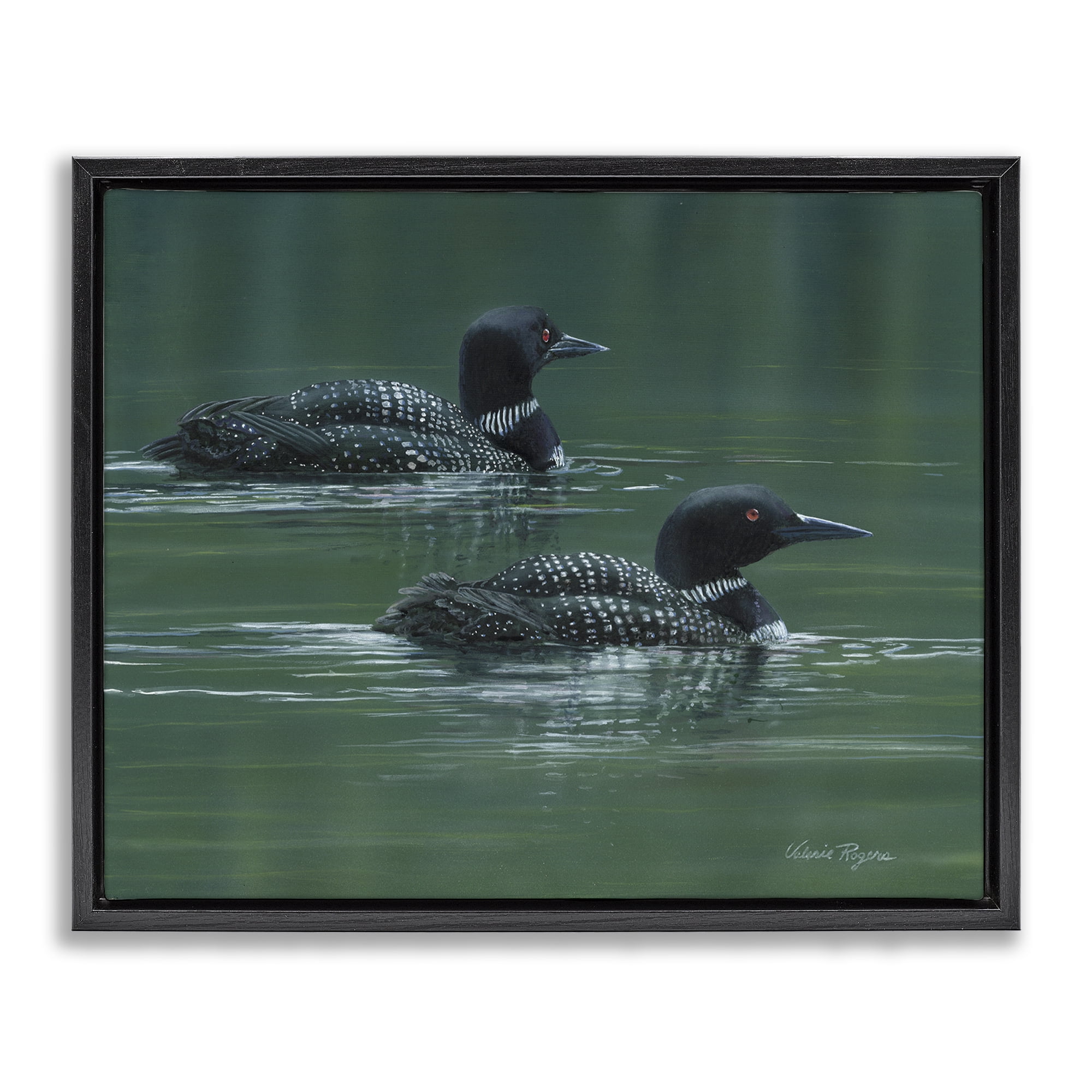 Stupell Industries Peaceful Loon Duo Animals Painting Black Floater Framed Canvas Art Print Wall Art, 21 x 17