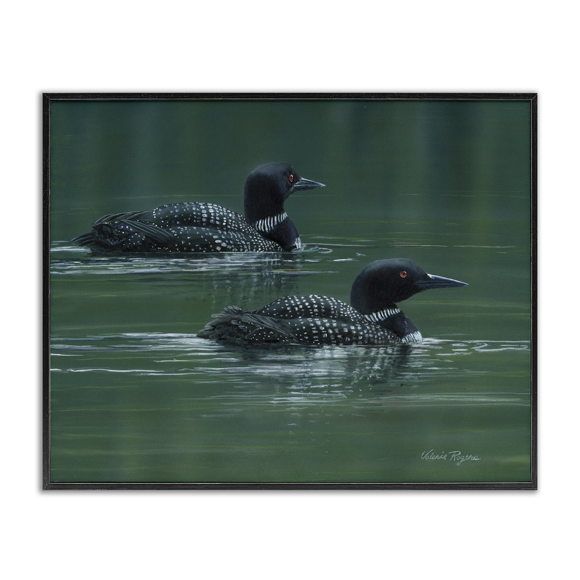 Stupell Industries Peaceful Loon Duo Animals Painting Black Framed Art Print Wall Art, 20 x 16