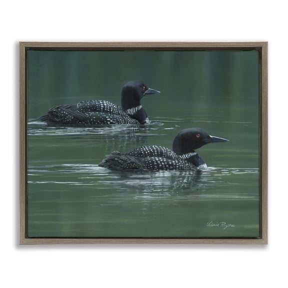 Stupell Industries Peaceful Loon Duo Animals Painting Brown Floater Framed Canvas Art Print Wall Art, 21 x 17