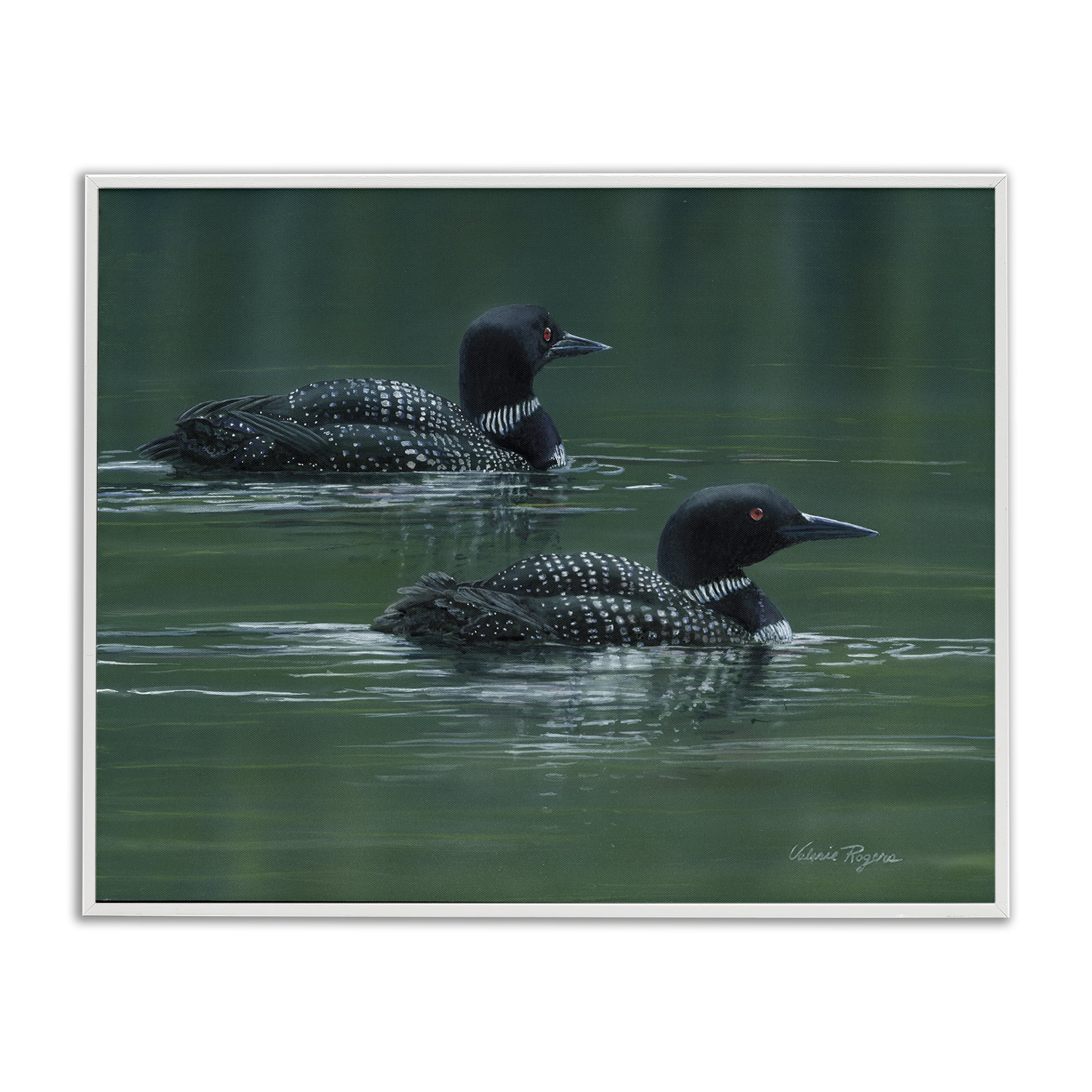 Stupell Industries Peaceful Loon Duo Animals Painting White Framed Art Print Wall Art, 30 x 24