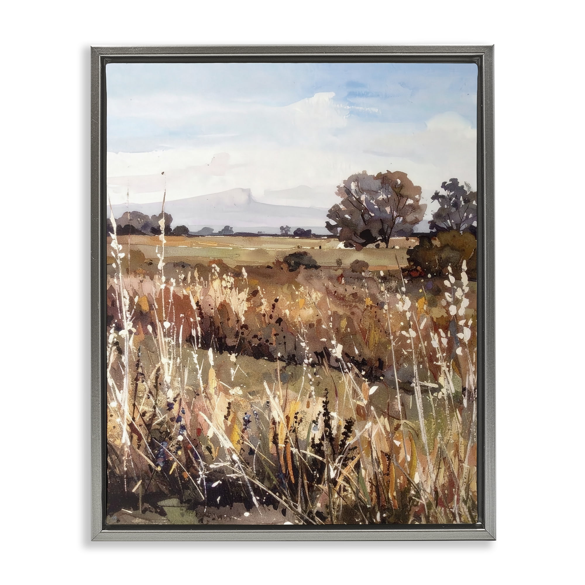 Stupell Industries Peaceful Meadow Expression Gray Framed Floater Canvas Wall Art, design by Alonza Saunders