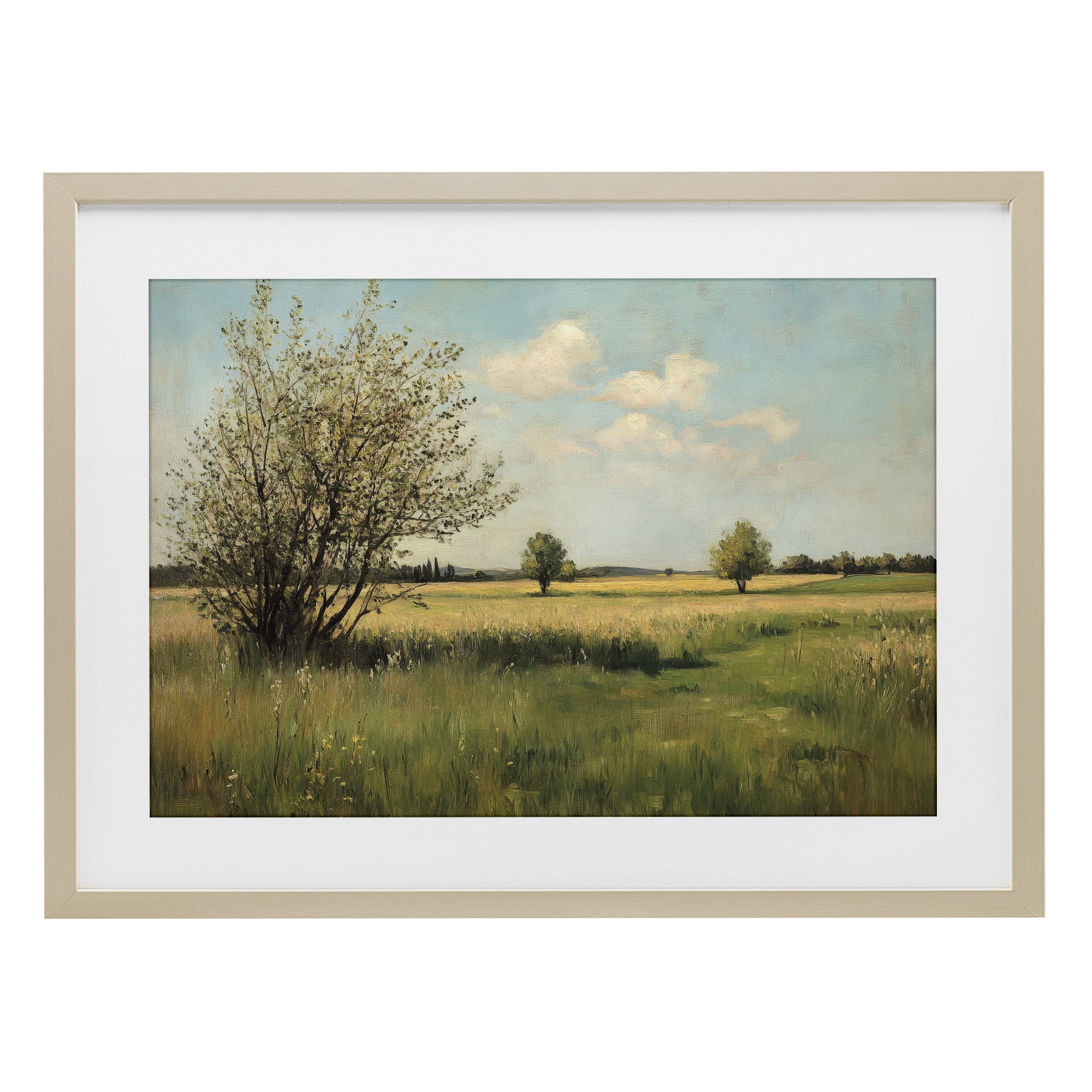 Stupell Industries Peaceful Meadow Under Serene Sky Birch Framed Print Under Glass, design by Petal Prints Design