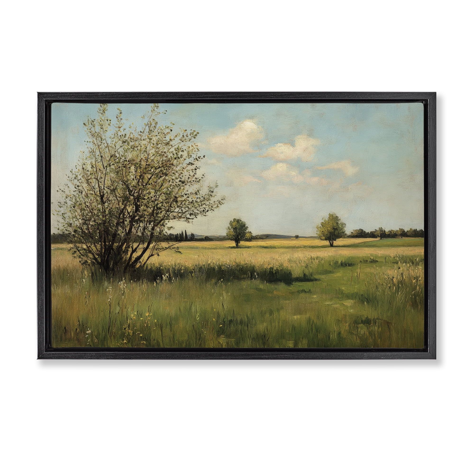 Stupell Industries Peaceful Meadow Under Serene Sky Black Framed Floater Canvas Wall Art, design by Petal Prints Design