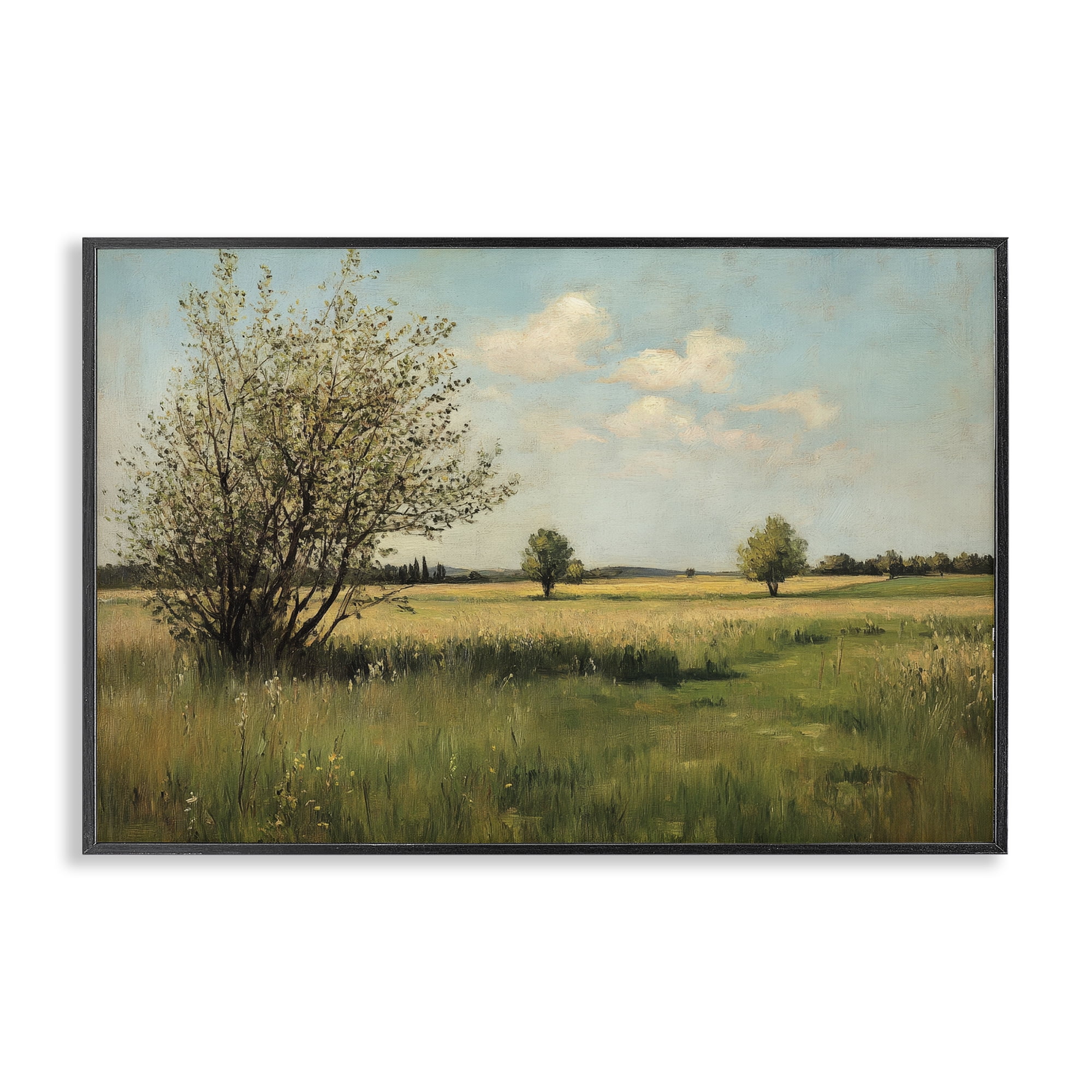 Stupell Industries Peaceful Meadow Under Serene Sky Black Framed Giclee Art, design by Petal Prints Design