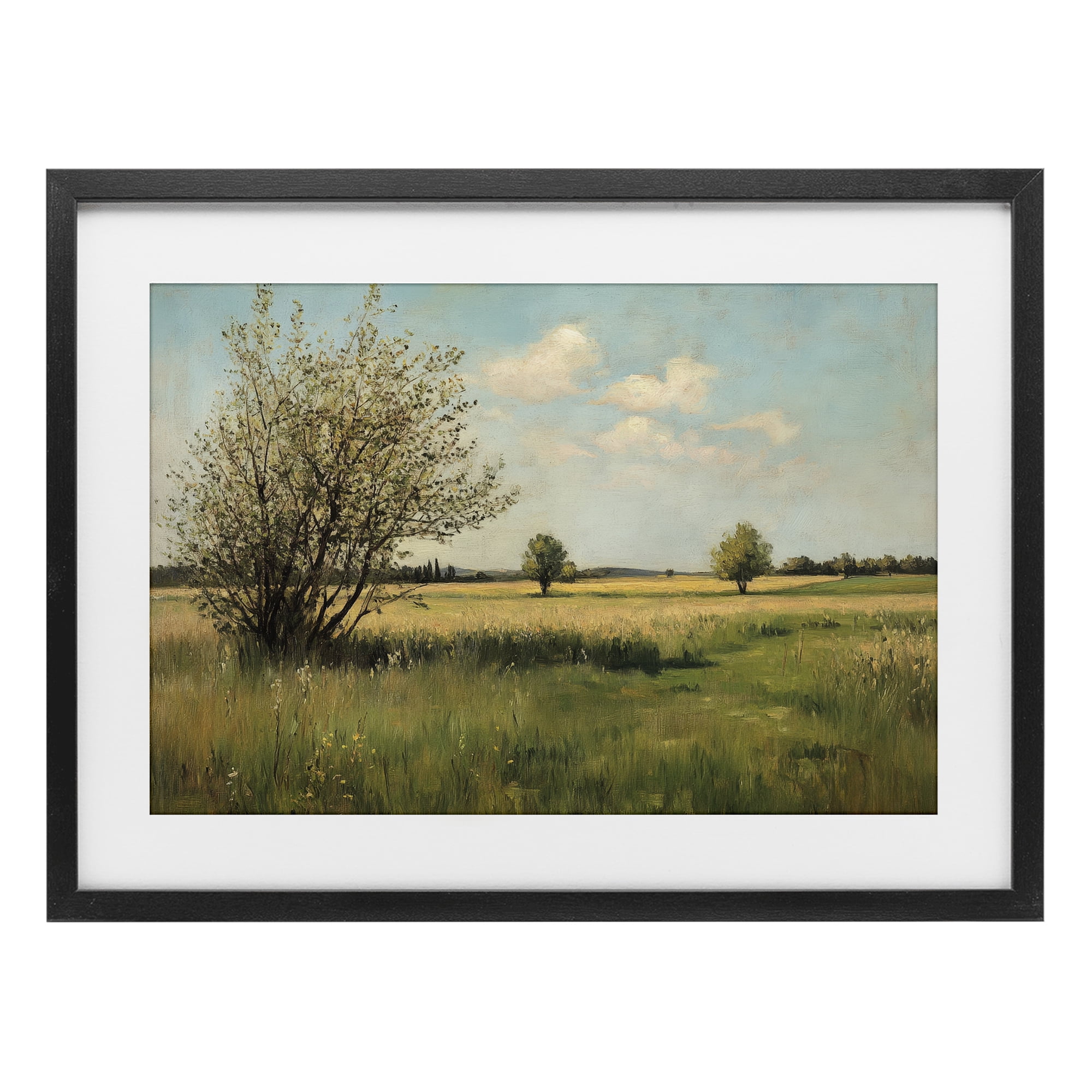 Stupell Industries Peaceful Meadow Under Serene Sky Black Framed Print Under Glass, design by Petal Prints Design