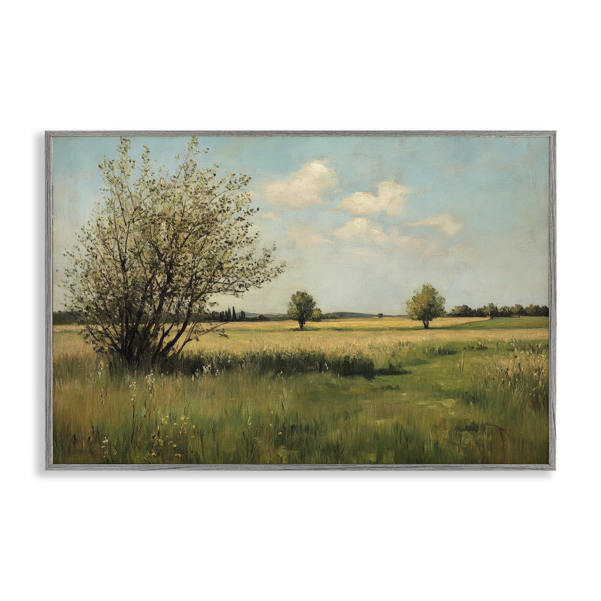 Stupell Industries Peaceful Meadow Under Serene Sky Gray Framed Giclee Art, design by Petal Prints Design