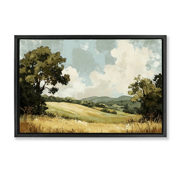 Stupell Industries Peaceful Meadow with Overhanging Clouds Black Framed Floater Canvas Wall Art design by LSR Creative Studio, 17 x 25