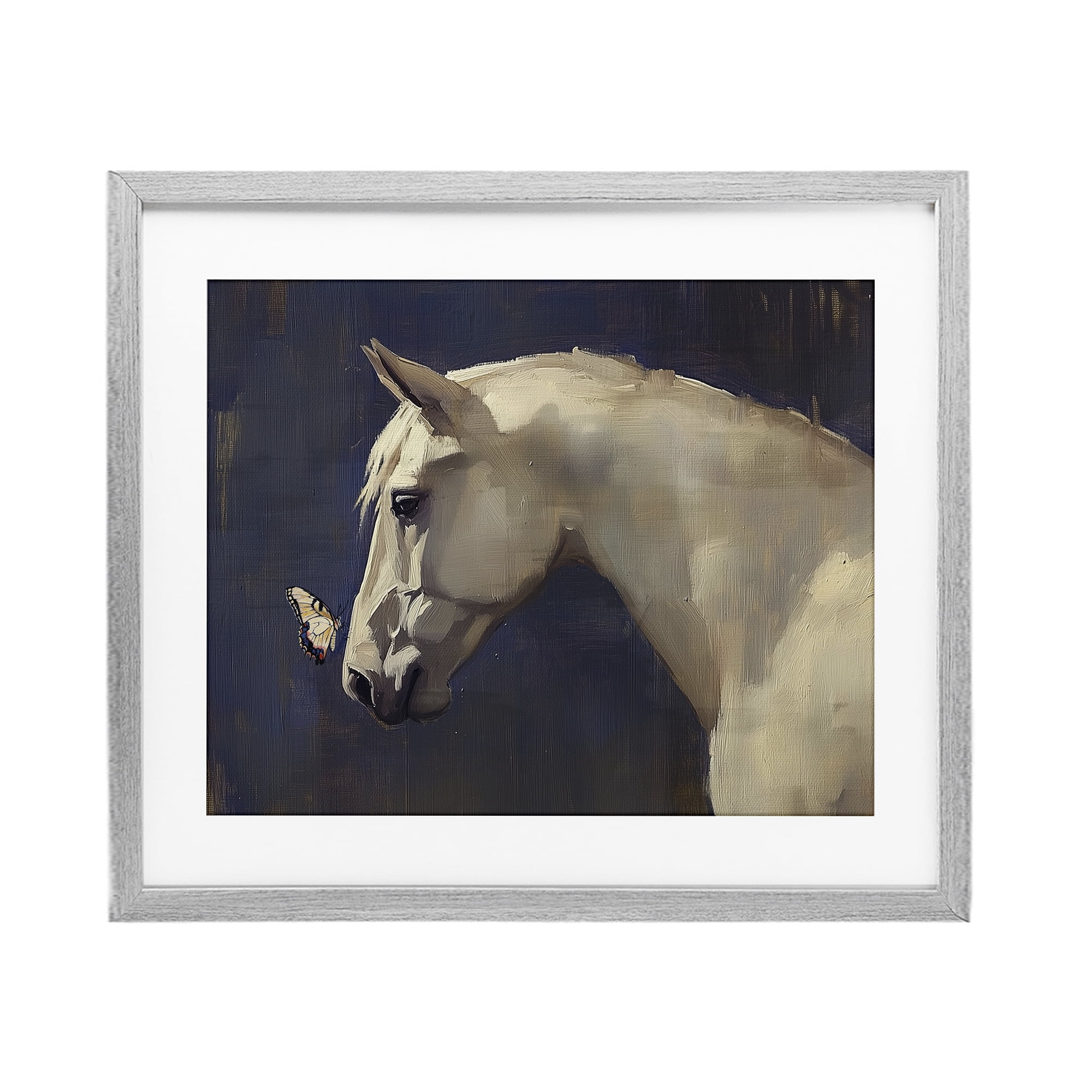 Stupell Industries Peaceful Meeting Horse & Butterfly Gray Framed Print Under Glass, design by Svetlana Aleynikova