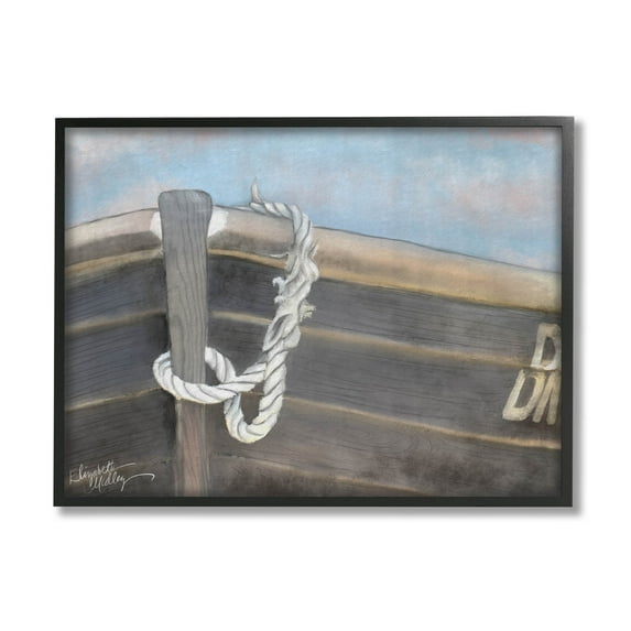 Stupell Industries Peaceful Nautical Boat Painting Black Framed Art Print Wall Art, Design by Elizabeth Medley