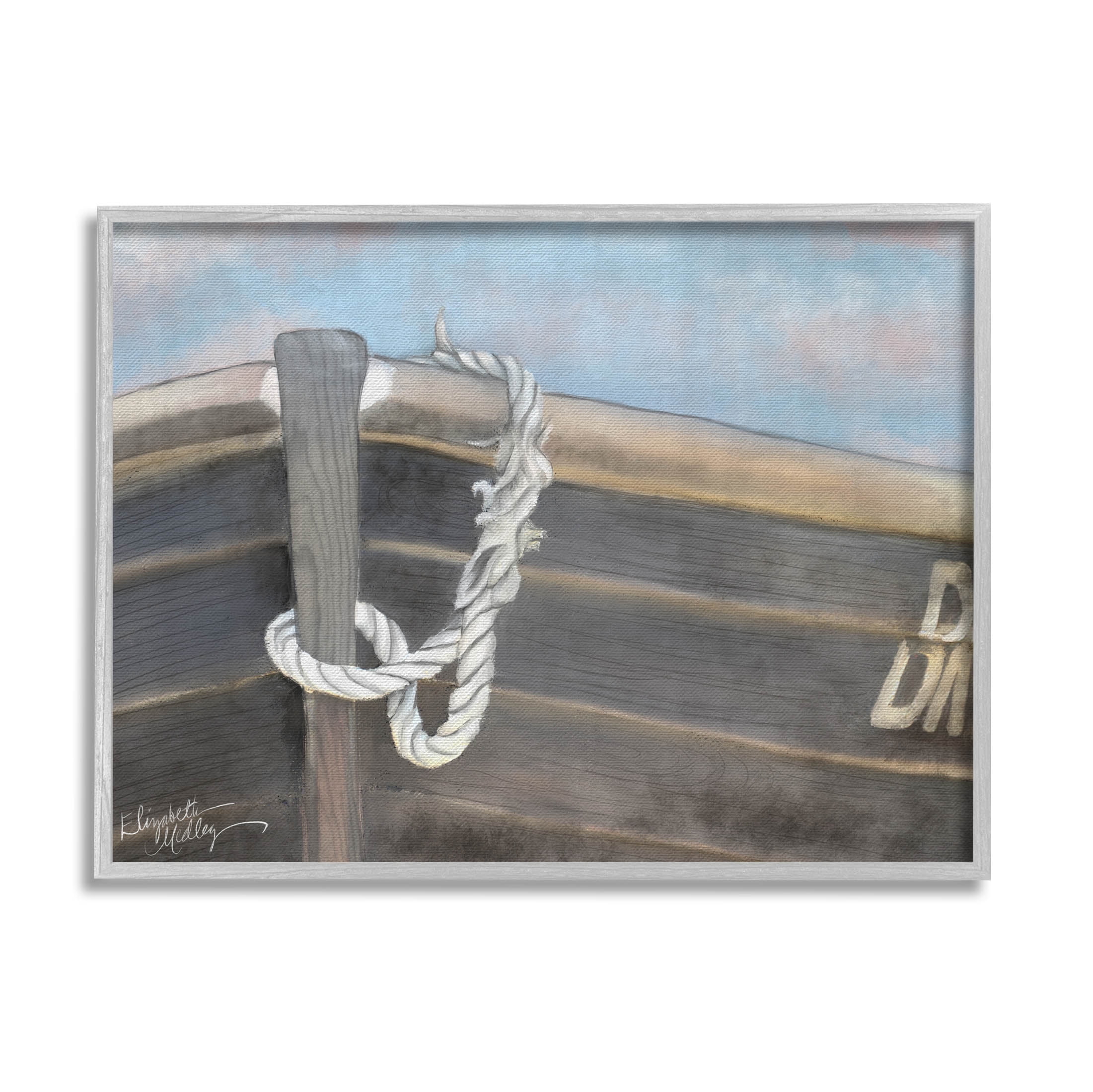 Peaceful Nautical Boat Canvas Print with Gray Frame