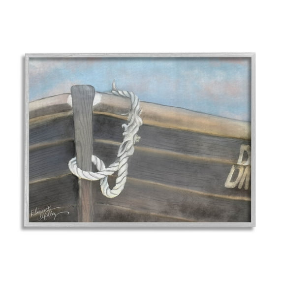 Stupell Industries Peaceful Nautical Boat Painting Gray Framed Art Print Wall Art, Design by Elizabeth Medley