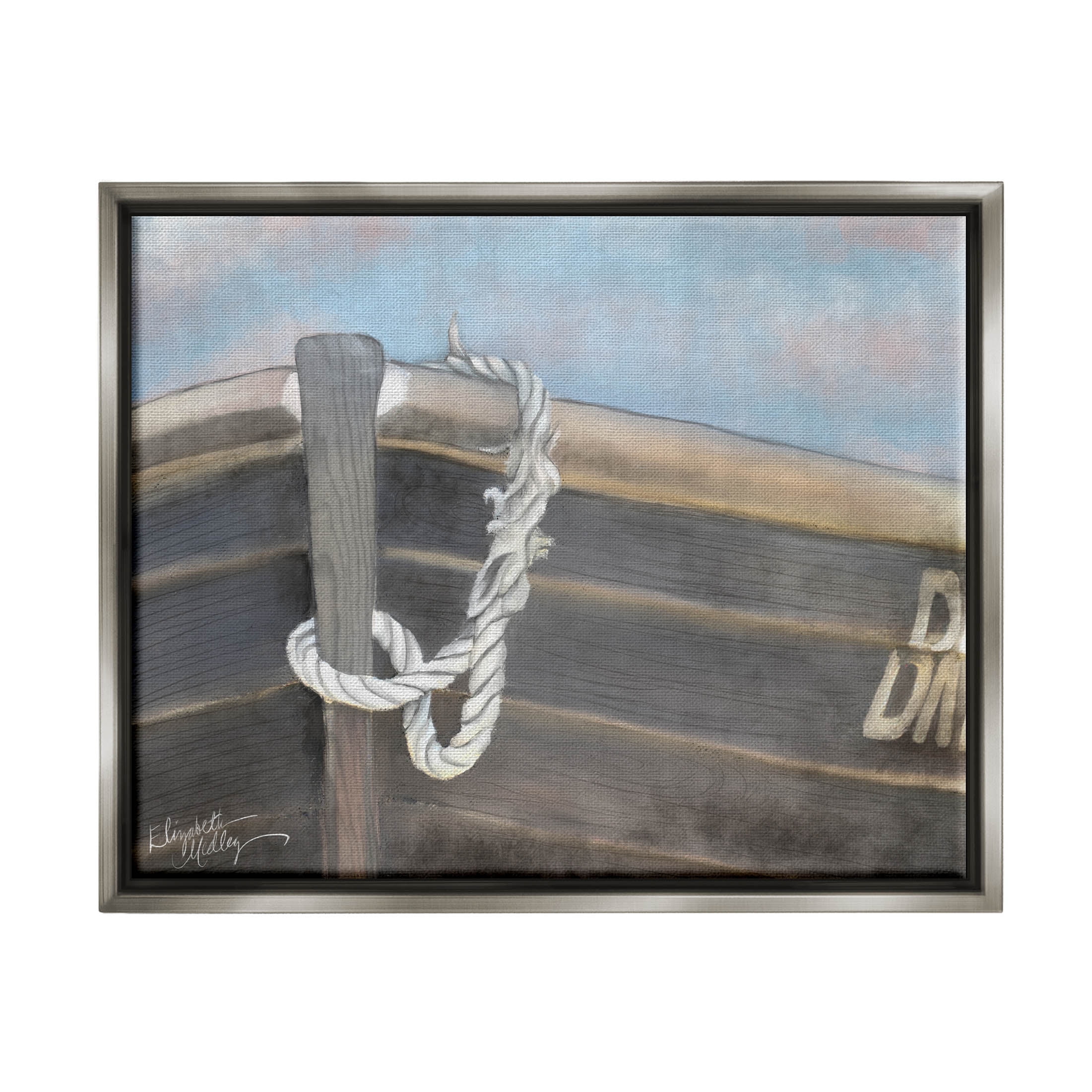 Stupell Industries Peaceful Nautical Boat Painting Luster Gray Floating Framed Canvas Print Wall Art, Design by Elizabeth Medley