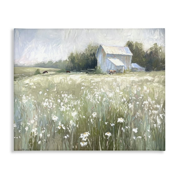 Stupell Industries Peaceful Pasture Meadow Landscape Painting Gallery Wrapped Canvas Art Print Wall Art, 20 x 16