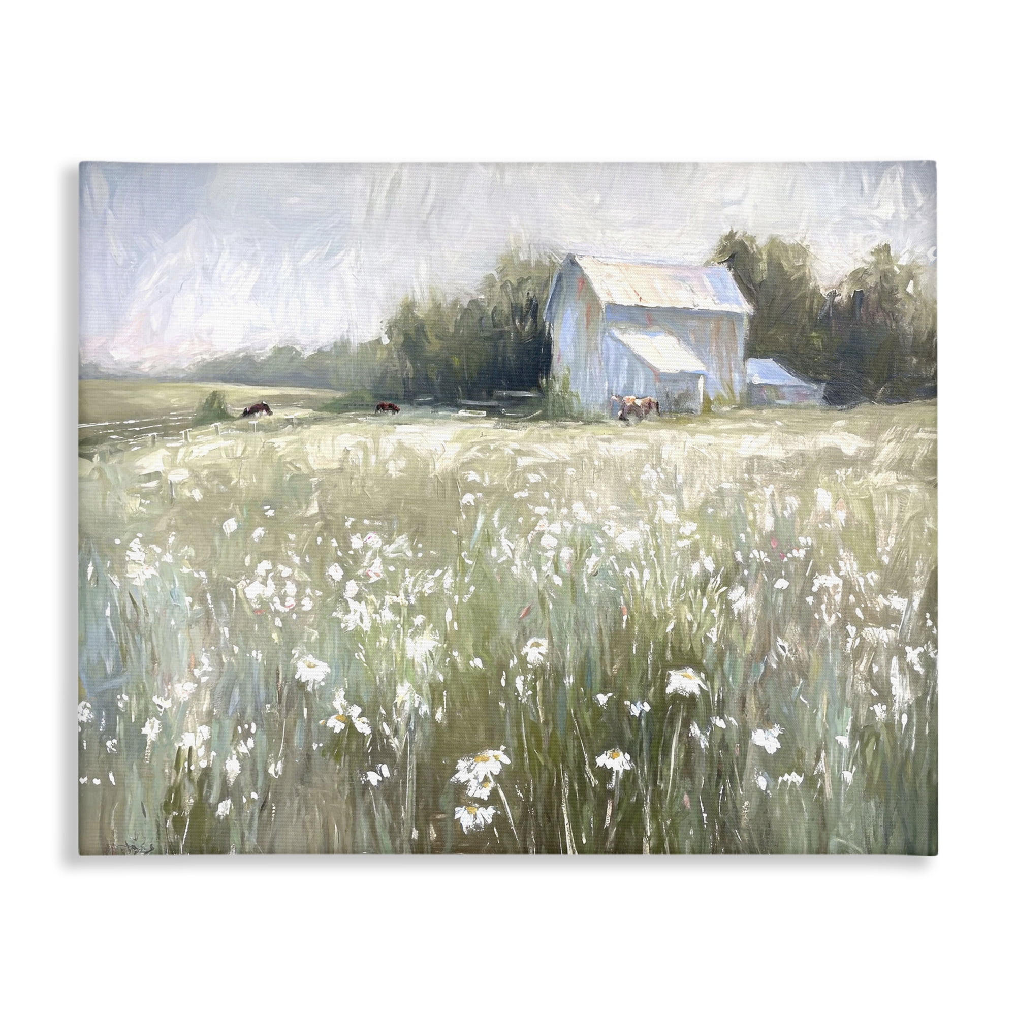Stupell Industries Peaceful Pasture Meadow Landscape Painting Gallery Wrapped Canvas Art Print Wall Art, 48 x 36