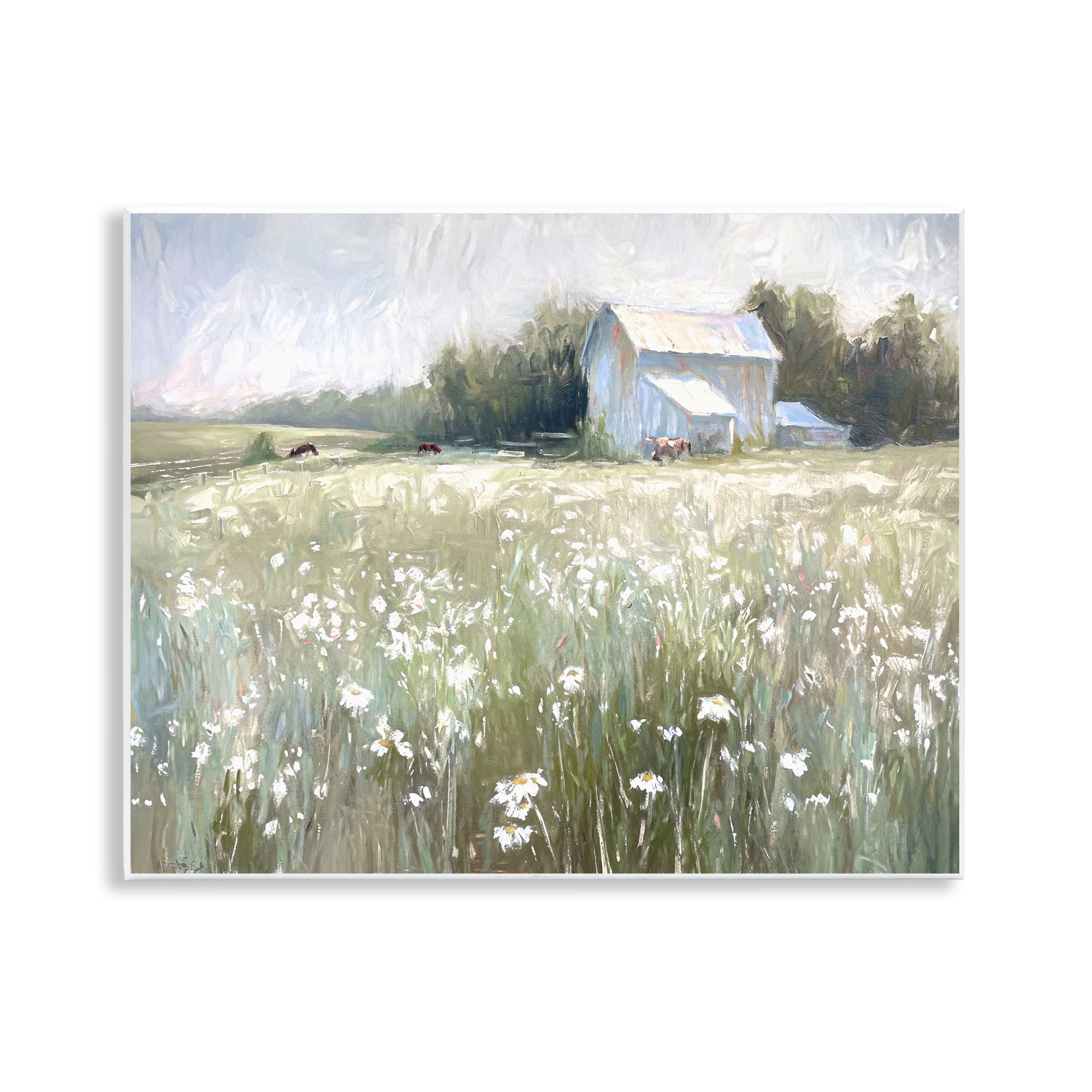 Stupell Industries Peaceful Pasture Meadow Landscape Painting Unframed Art Print Wall Art, 14 x 11