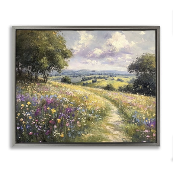 Stupell Industries Peaceful Path Through Meadow Gray Framed Floater Canvas Wall Art design by Petal Prints Design, 25 x 31