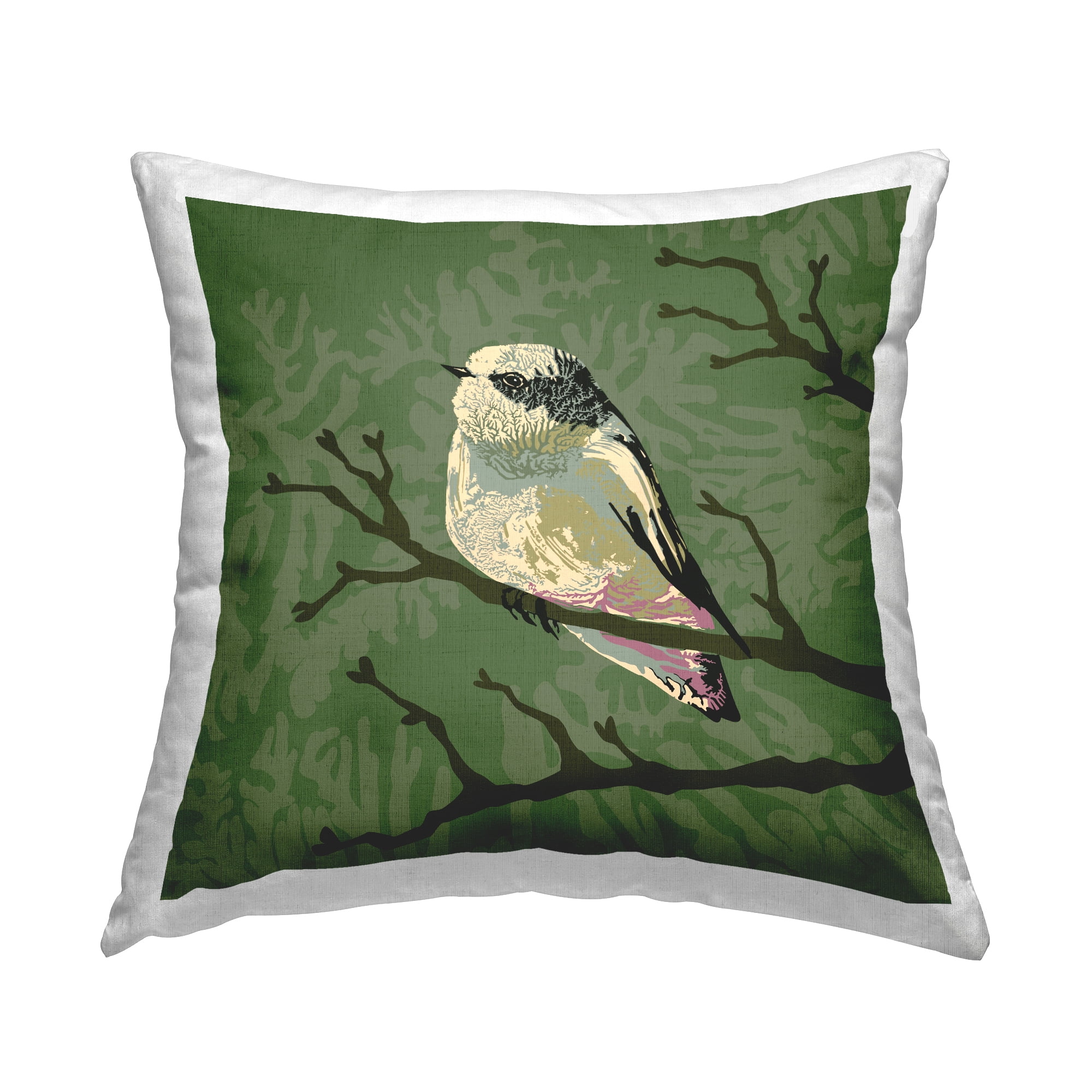 Green and White Botanical Bird Print Throw Pillow Set